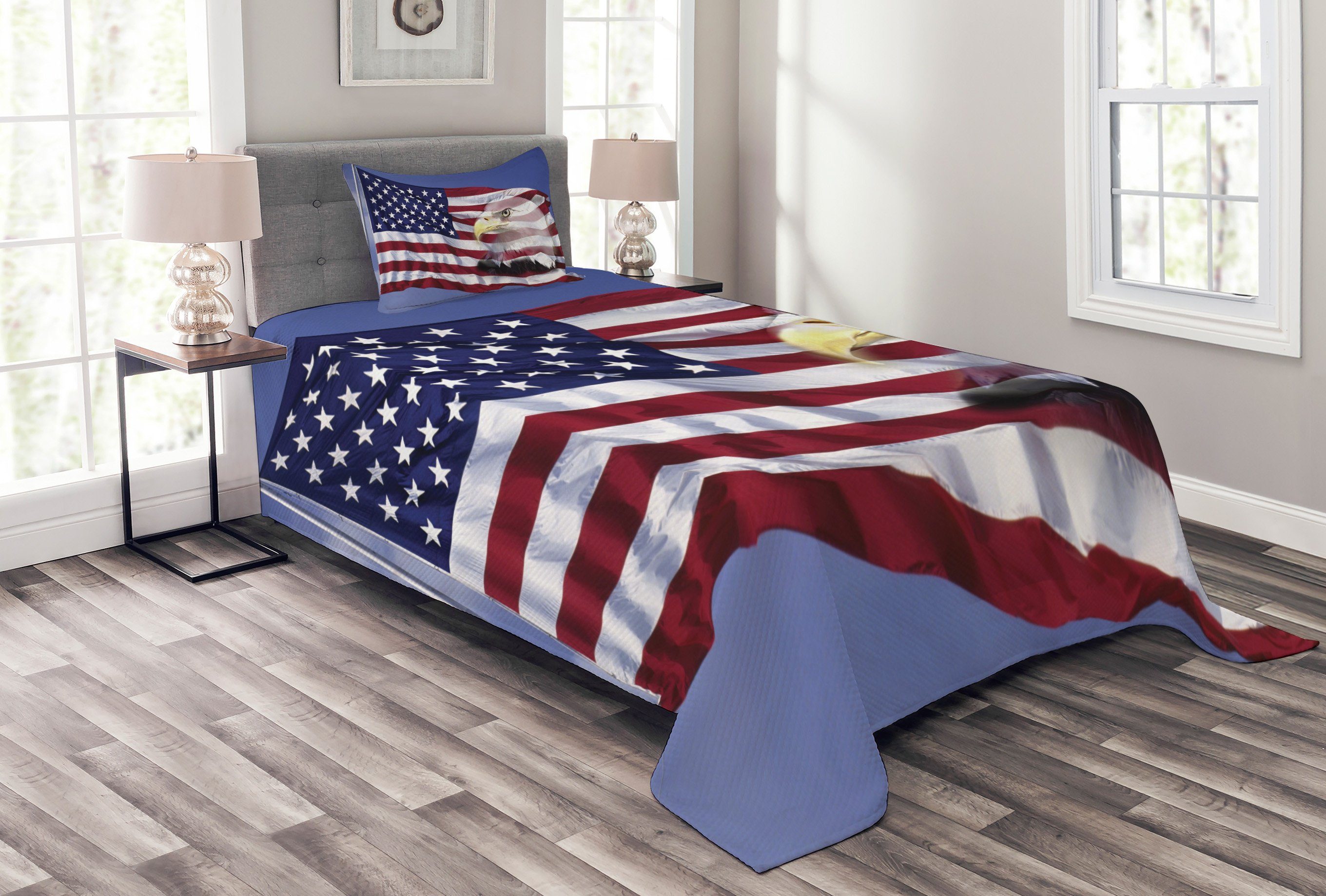 mit Waschbar, Flagge Amerikanische America Bless Abakuhaus, Flag Tagesdecke Kissenbezügen Set