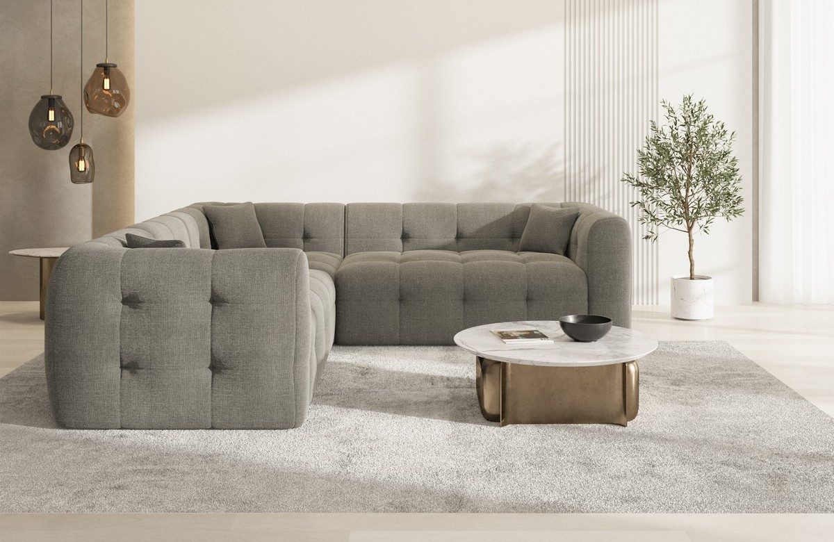 Sofa Dreams Ecksofa Sofa Polsterstoff Eckcouch Samt Lounge Couch Sevilla L Form, Chesterfield Design