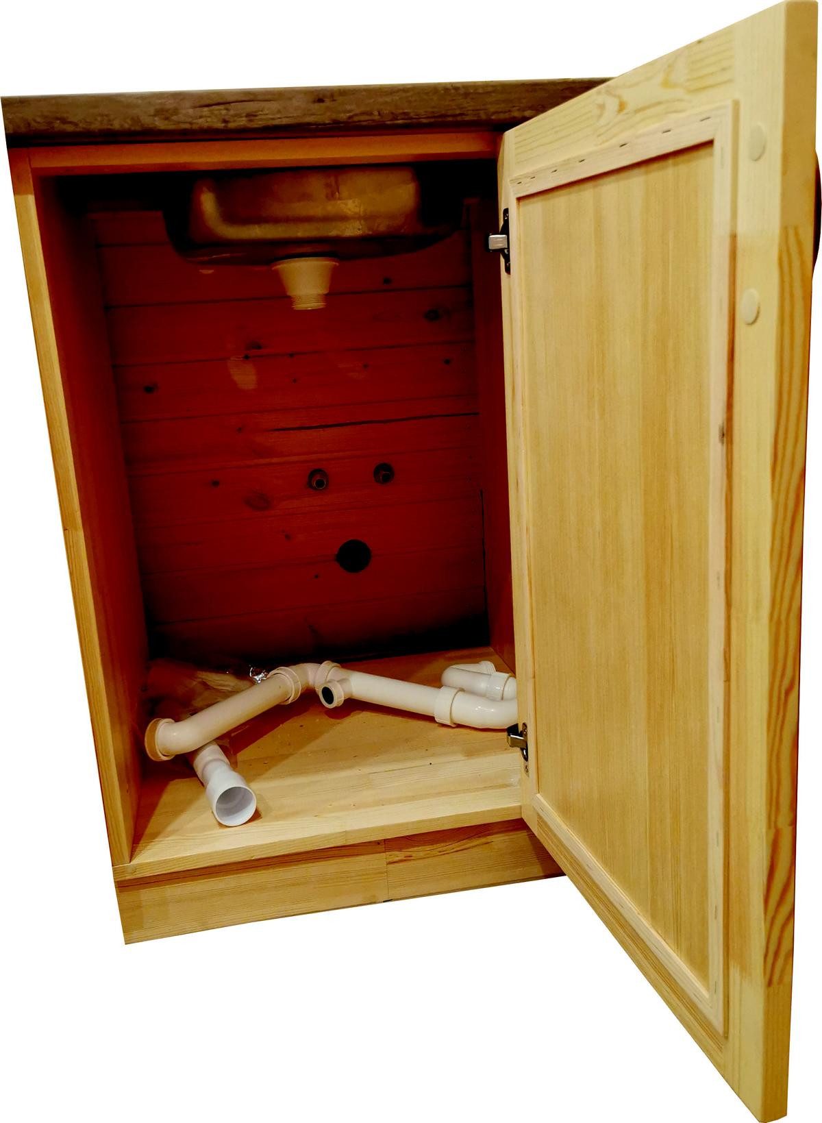 JVmoebel Küchenspüle Spülenschrank Holz mit Brauner Holzspüle - Küchenschrank Unterschrank, 60.0/59.3 cm, Made in Europe