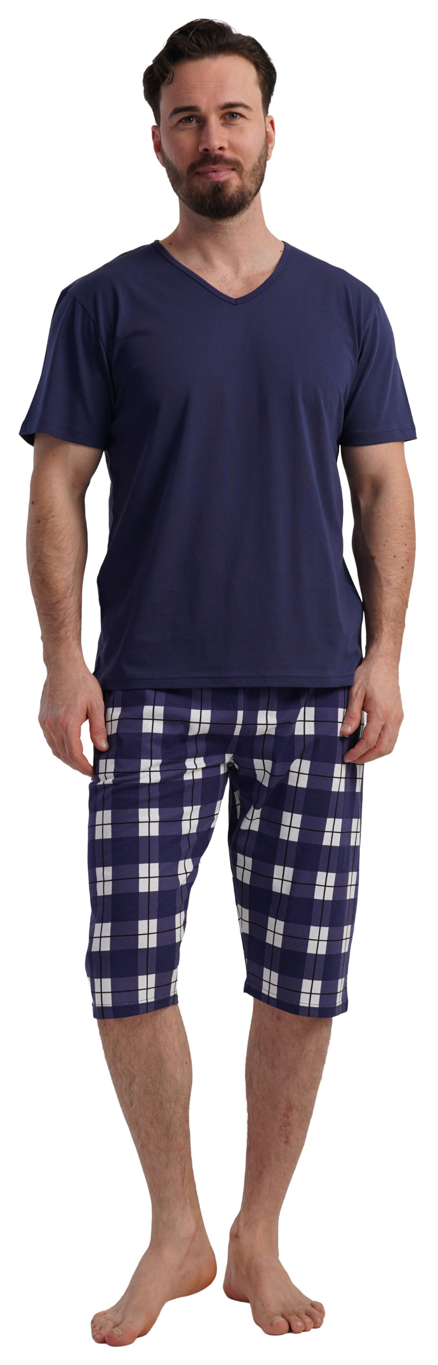 Schlafanzug Herren Pyjama mit Bermudahose