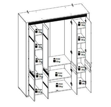 Feldmann-Wohnen Kleiderschrank SEVILLA B/T/H: 168 cm / 58 cm / 205 cm