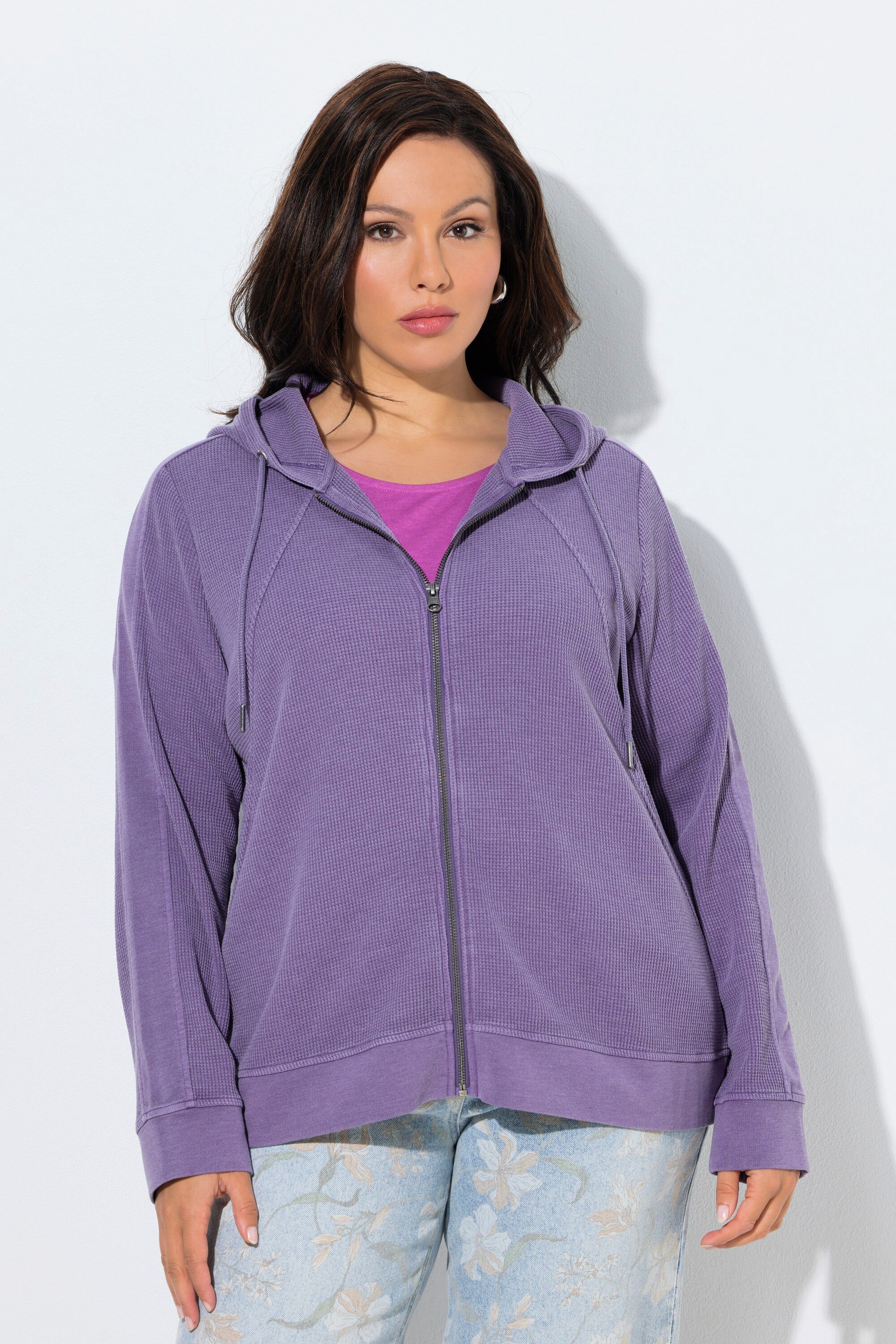 Ulla Popken Sweatjacke Sweatjacke Waffelpiqué Kapuze Langarm günstig online kaufen