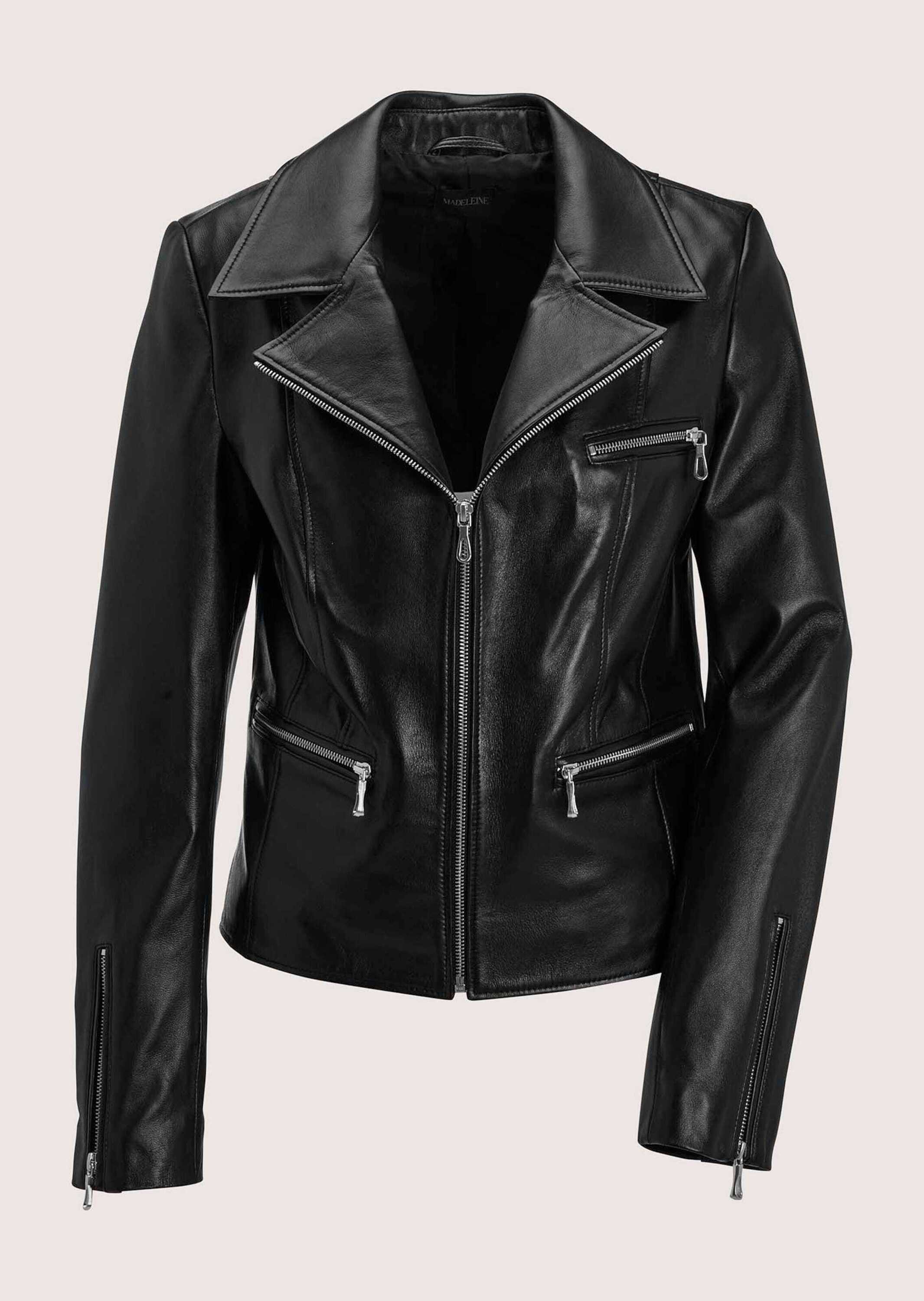 MADELEINE Lederjacke Langarmjacke aus feinstem Lammnappa Elegante Blazerform in verkürzter Form mit Reißverschlussdetails