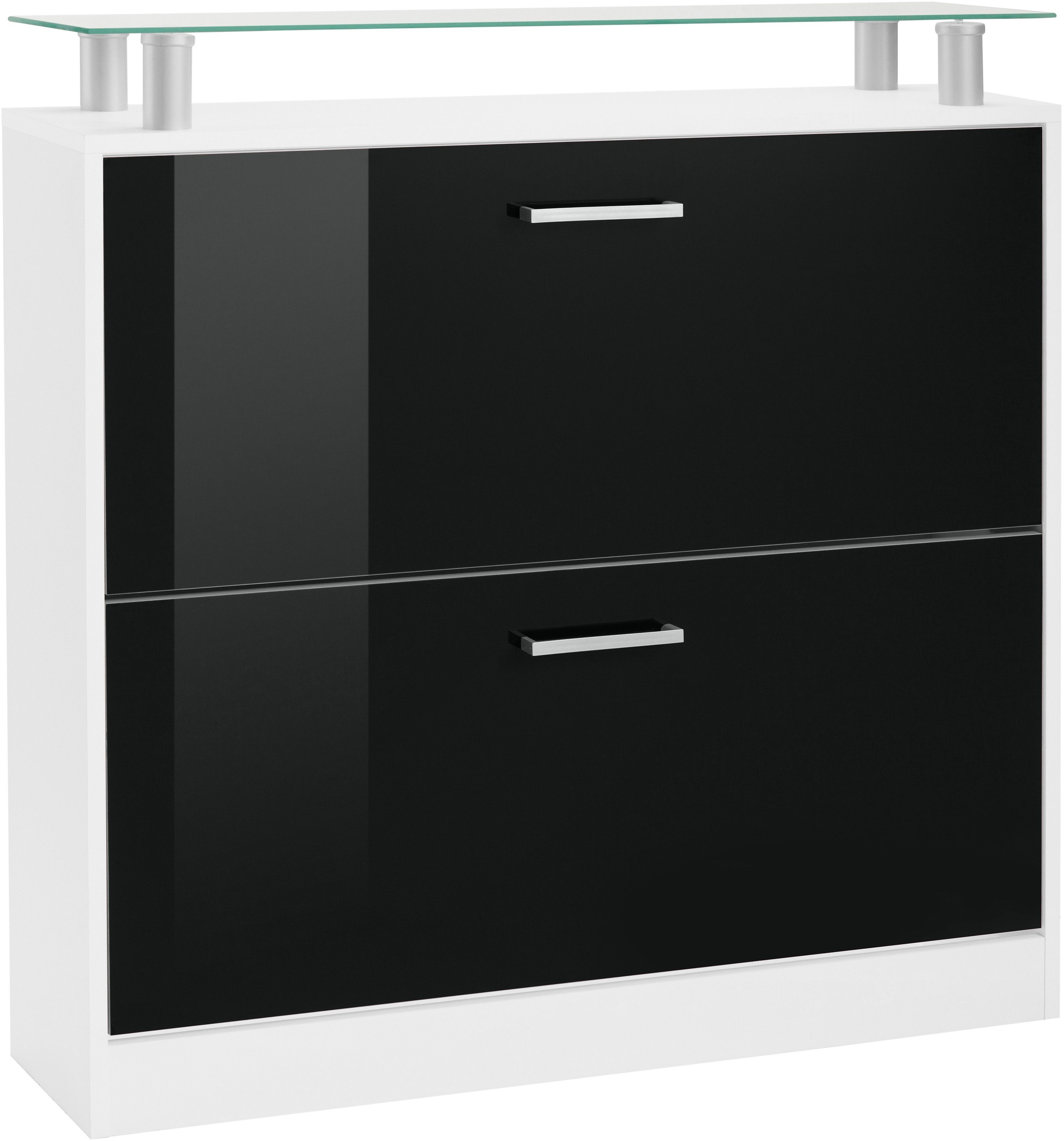 borchardt Möbel Schuhschrank Finn Breite 89 cm, mit Glasablage weiß matt/schwarz Hochglanz