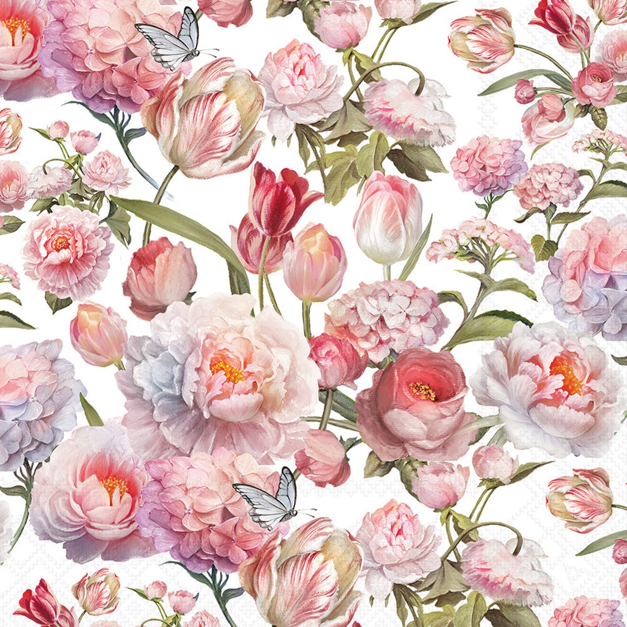 Ambiente Luxury Paper Products Papierserviette, Servietten Papier 33x33cm 3-lagig Rosen & Tulpen Blumen Motiv 20 Stk.