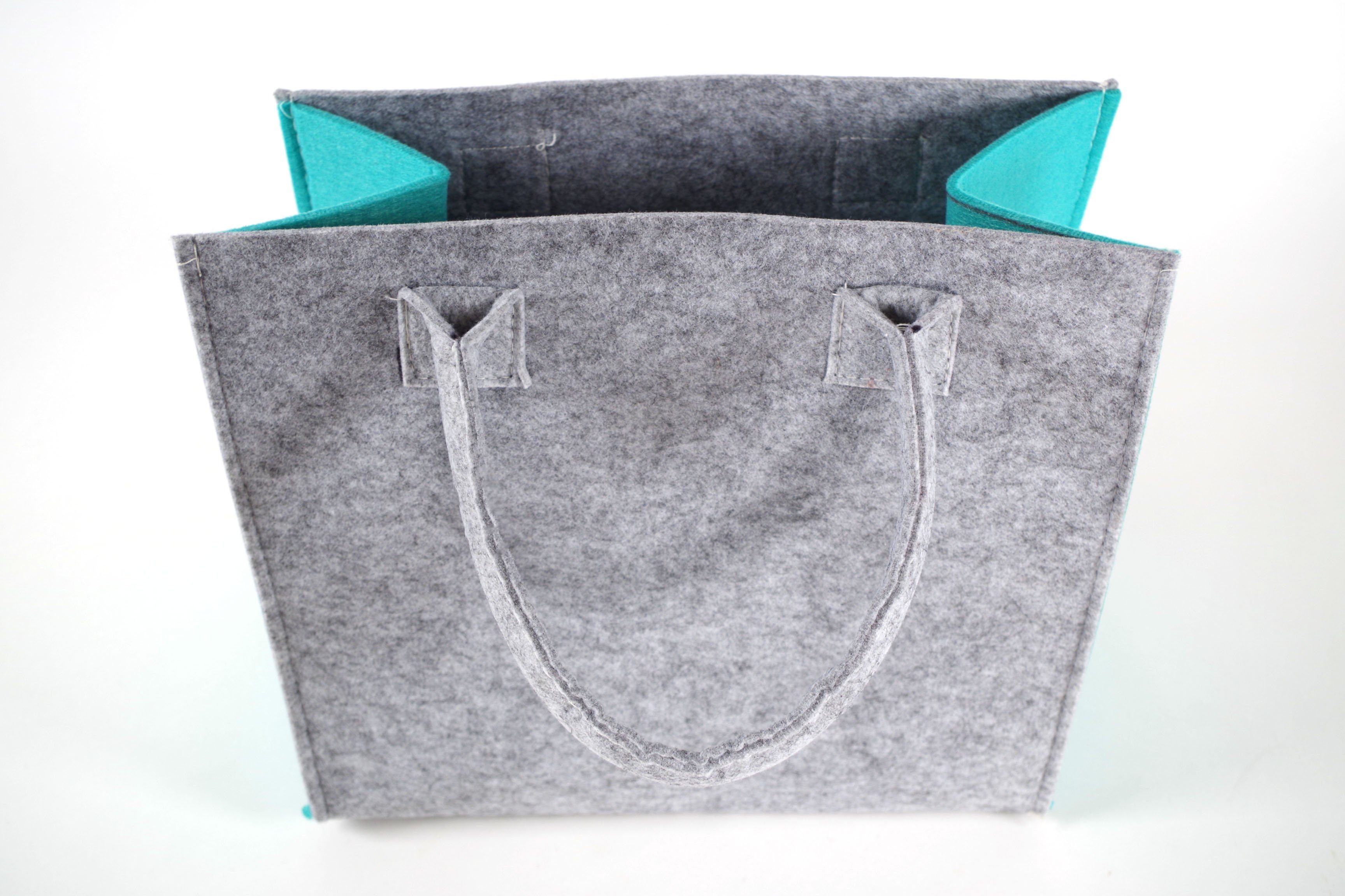Kobolo Einkaufsshopper Filztasche hellgrau mit türkisen Seiten 35x20x30cm, 20 l – Bild 3 von 5