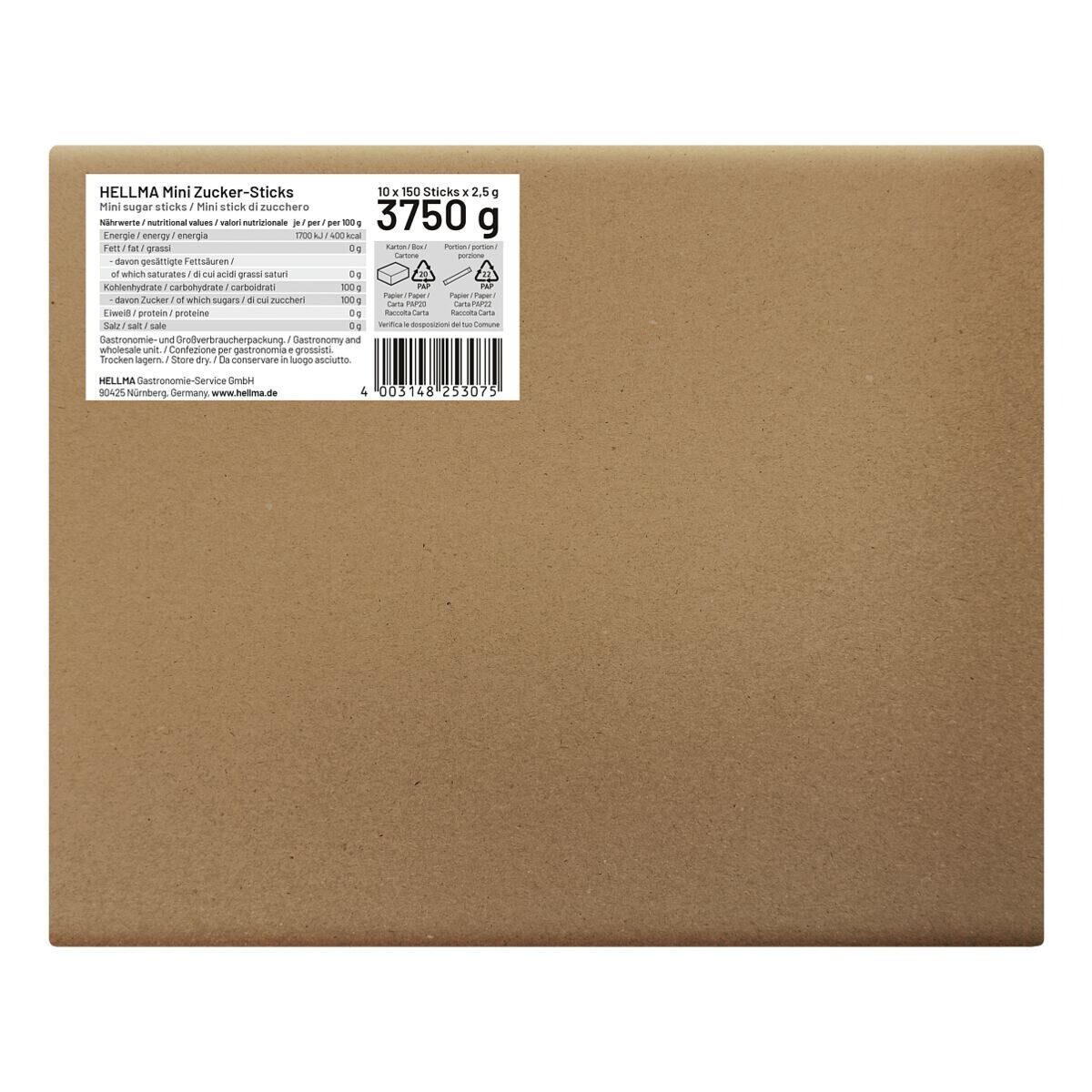 Hellma Zucker Mini Zucker-Sticks, 150x 2,5 g