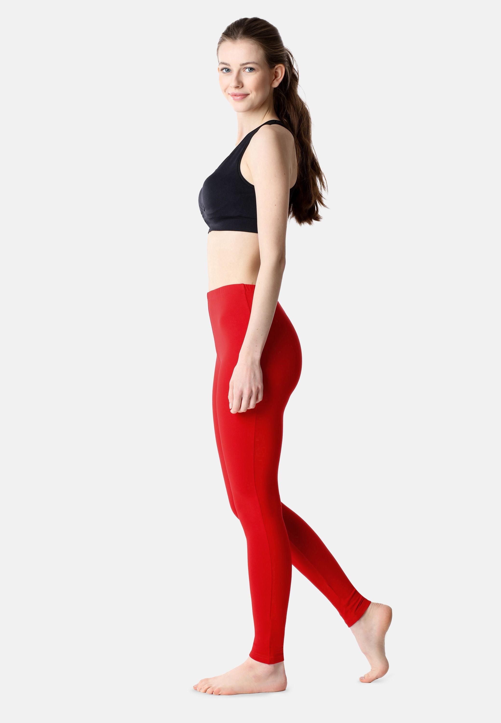 (1-tlg) Rot Leggings Lange Bund BLV50-203 aus Viskose Damen Leggings elastischer Bellivalini