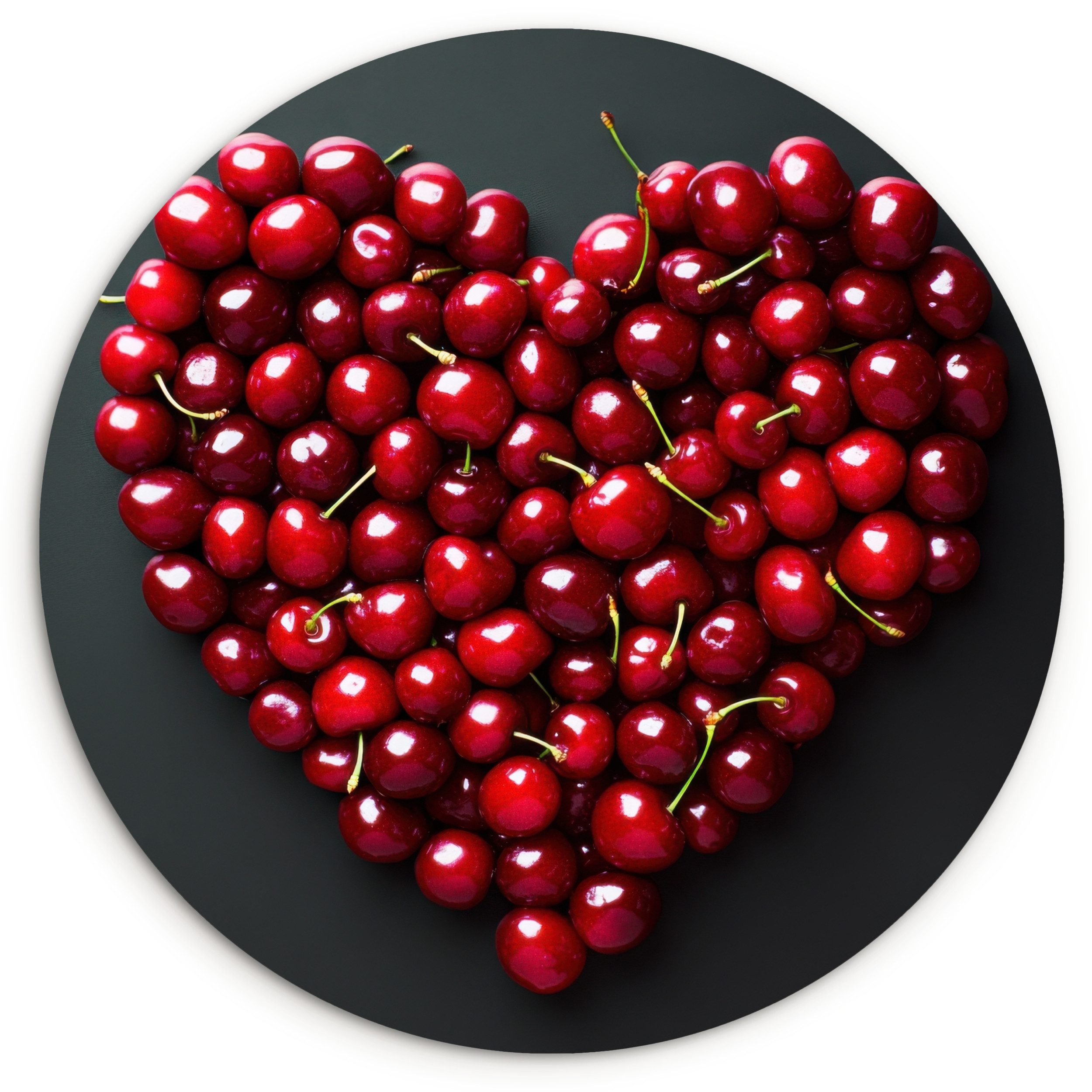 MuchoWow Gemälde Kirsche - Herz - Rot - Schwarz, Fotodruck (1 St), Kreis Wanddekoration, Rundes Wandbild, 30x30 cm