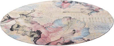 Teppich Cosima-108, Gino Falcone, rund, Höhe: 3 mm, flachgeweber Jaquard-Teppich, mit Chenillegarn, modernes Blumen Design