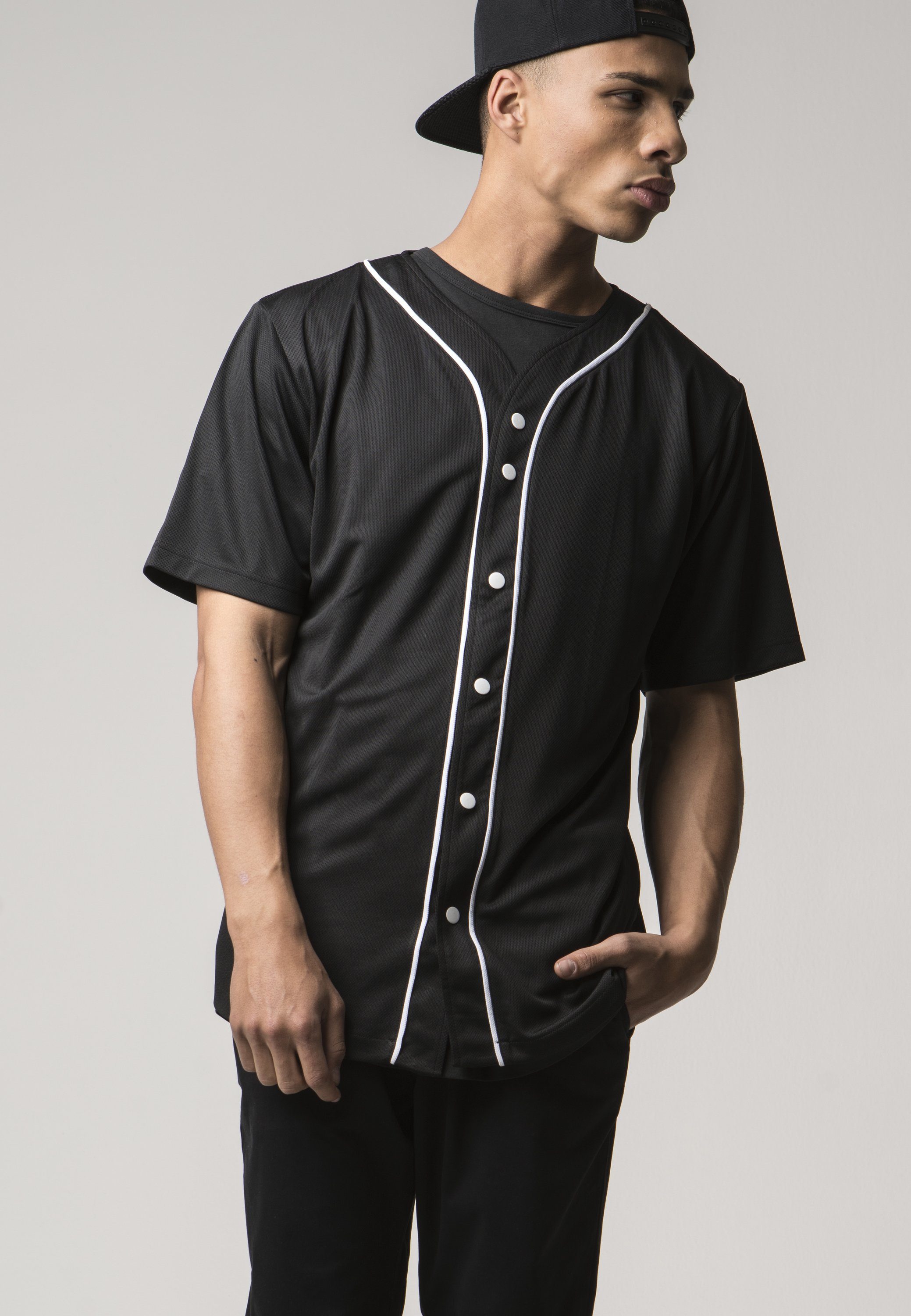 URBAN CLASSICS T-Shirt Herren Baseball Jersey black/white (1-tlg) Mesh