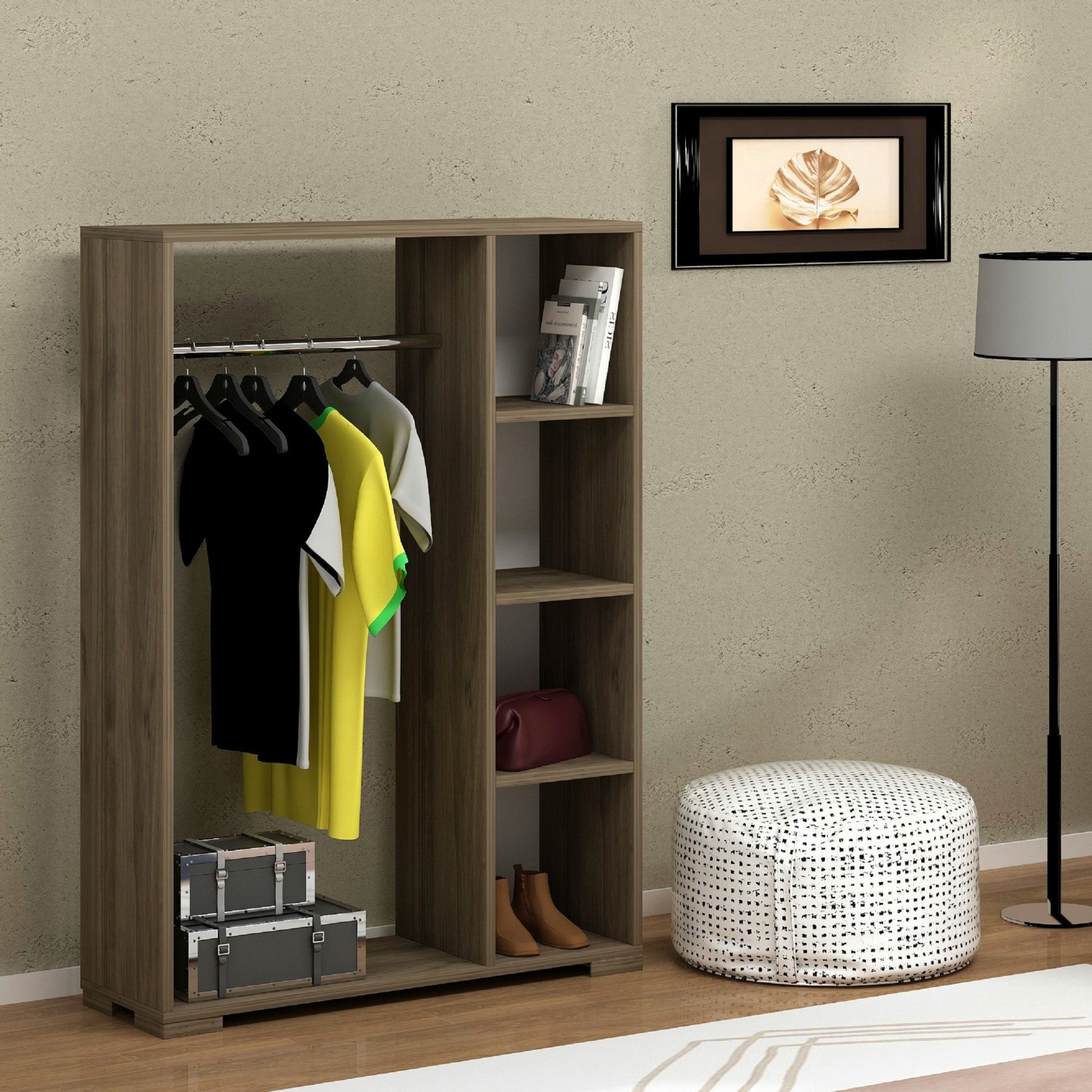 en.casa Kleiderschrank »Nesbyen« mit Garderobenstange Walnuss-Optik günstig online kaufen