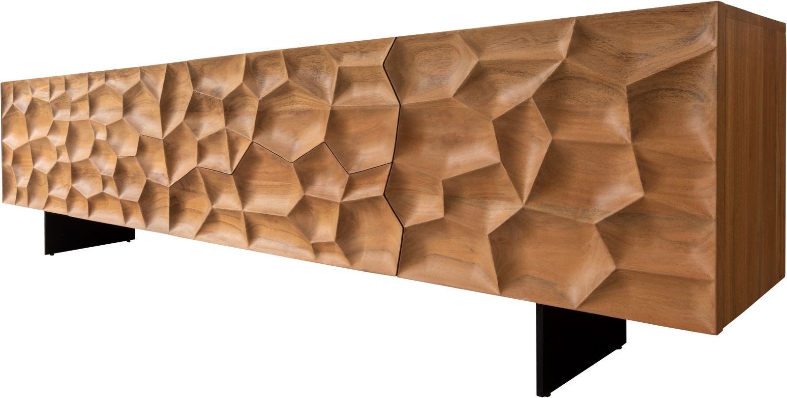 DELIFE Lowboard Solu, Akazie Natur 220 cm 2 Türen 4 Schübe Lowboard 3D-Front