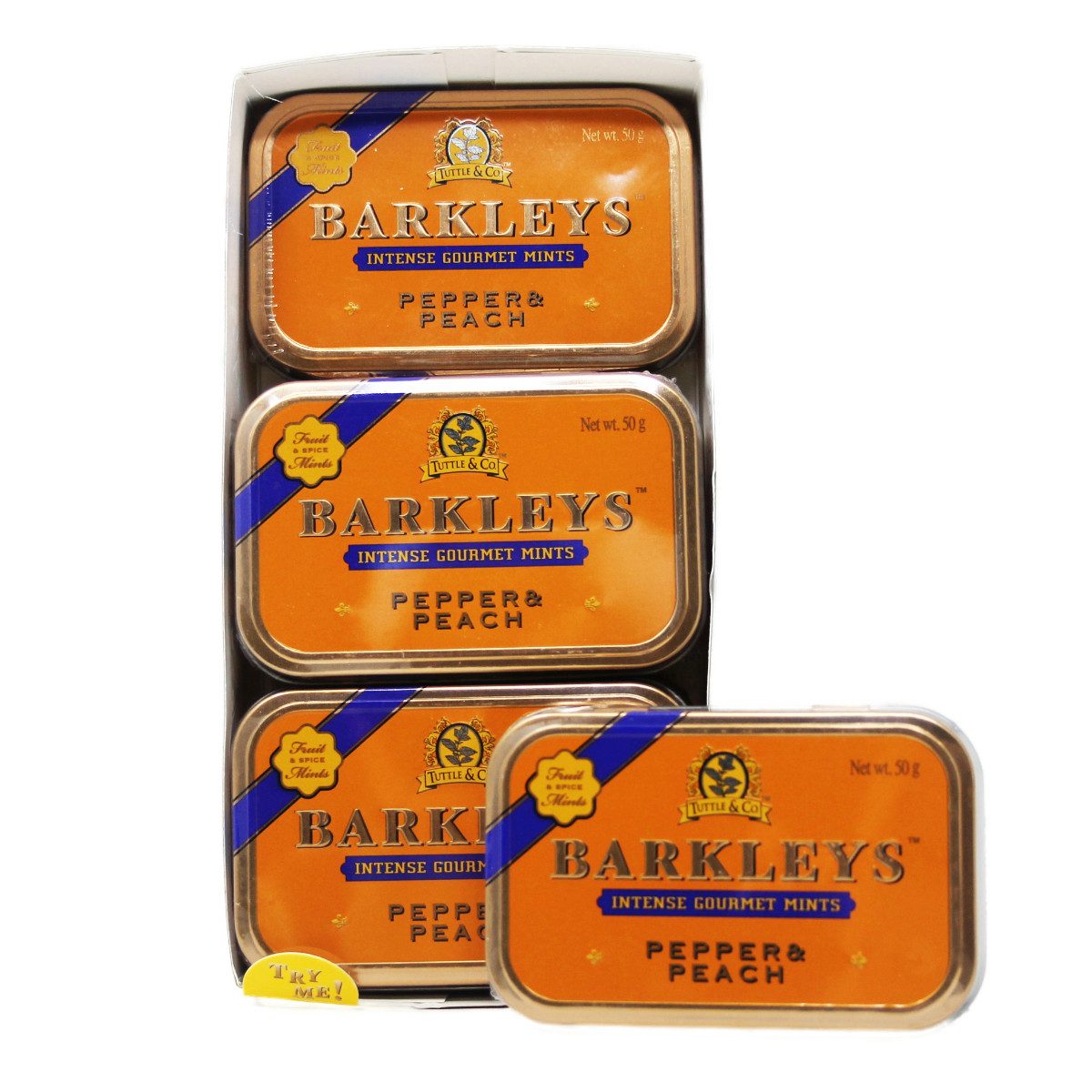 BARKLEYS Süßigkeit, Barkleys Pepper und Peach Dragees Pfeffer und Pfirsich 50g 6er Pack