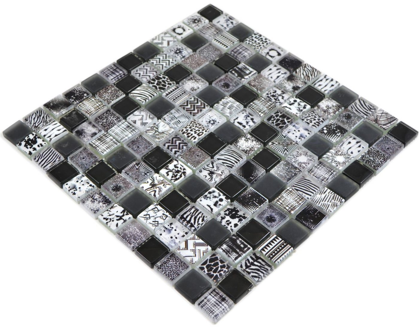Thumbnail - Mosani Mosaikfliesen Glasmosaik Mosaik Arts and Crafts schwarz weiss changierend