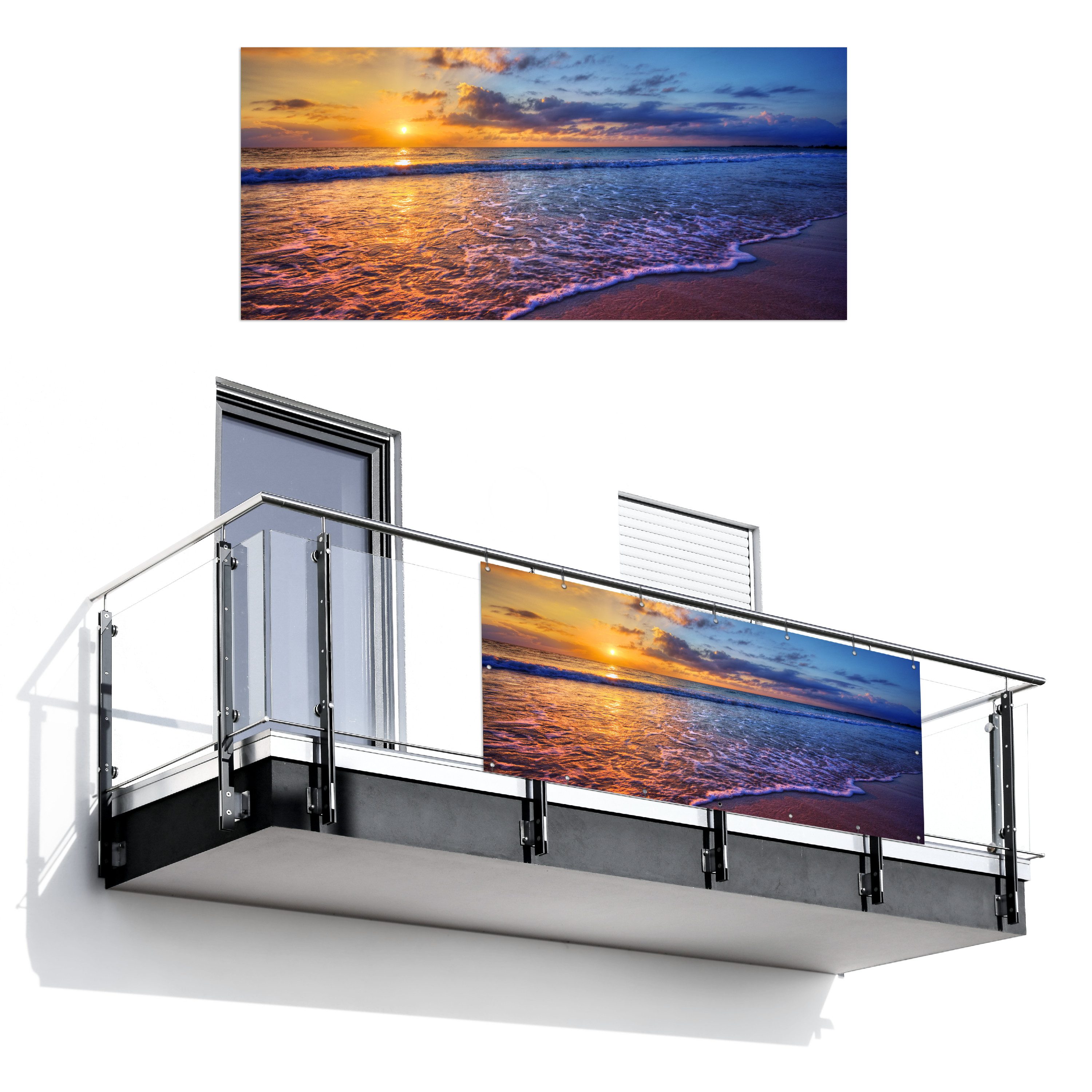 MuchoWow Balkonsichtschutz Meer - Strand - Sonnenuntergang - Wolken - Horiz günstig online kaufen