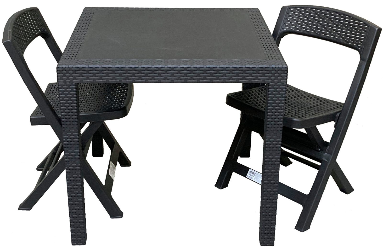 Progarden Sitzgruppe Schwarz, (3-tlg), Möbelset, 2 Stühle, 1 Tisch, Kunststoff, Rattan-Optik