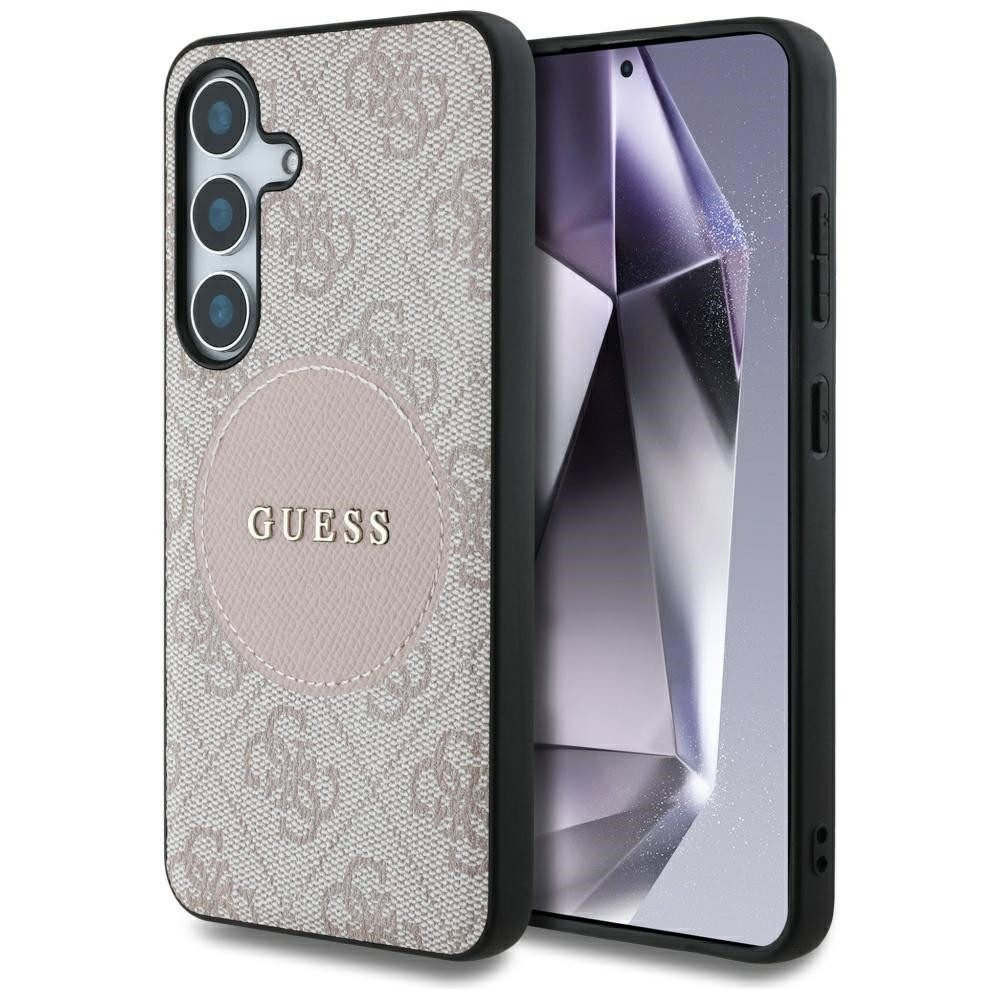 Guess Handyhülle Galaxy S25 Kunstleder rosa MagSafe Logo goldfarben 6,2 Zoll, Kantenschutz