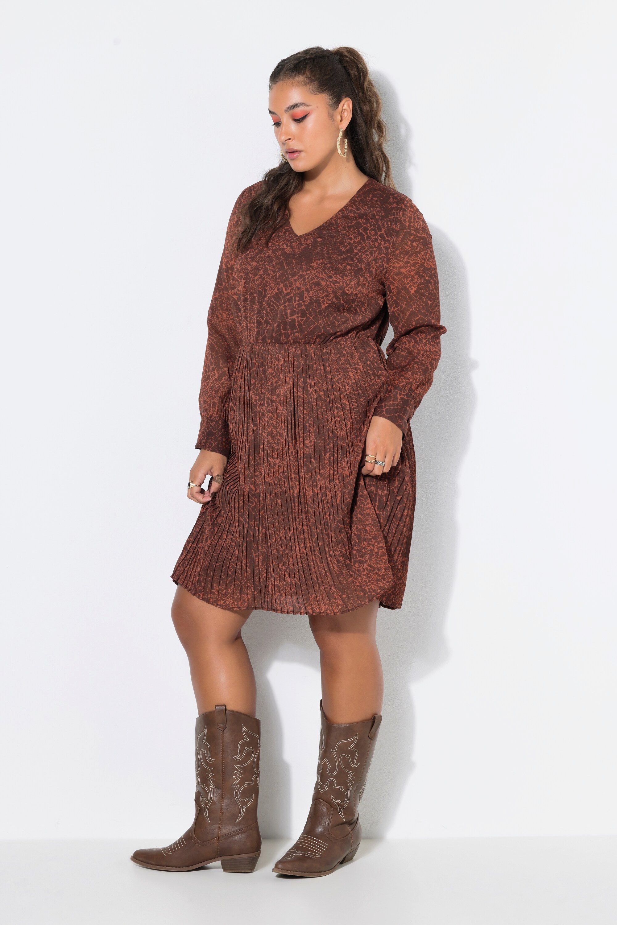 Minikleid Kleid bequemer Shape Croco-Print Plisseerock