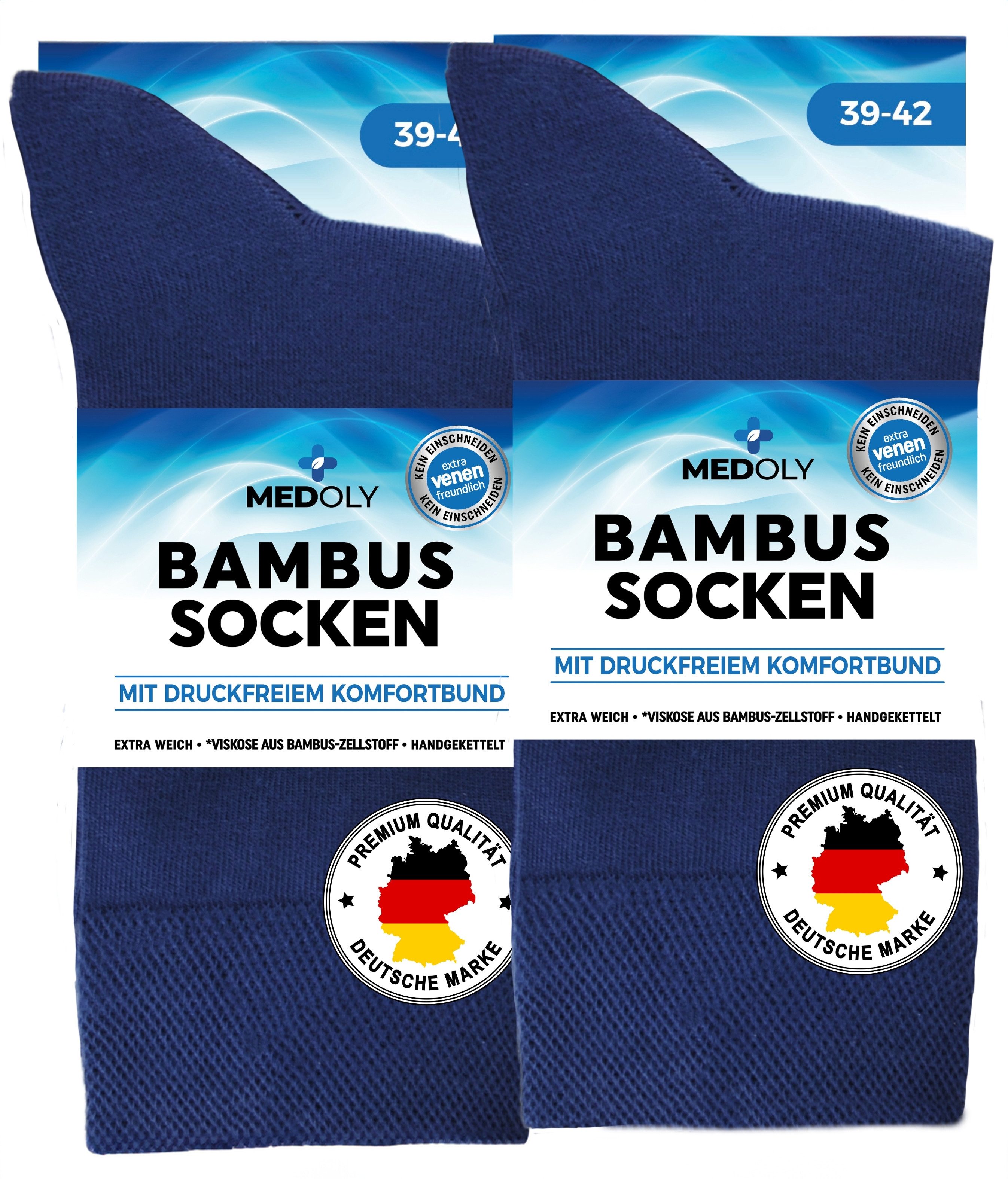 MEDOLY Basicsocken Bambussocken gegen Schweißfüße, ohne Bund, mit 72% Bambus Viskose (6 Paar) ohne störende Naht