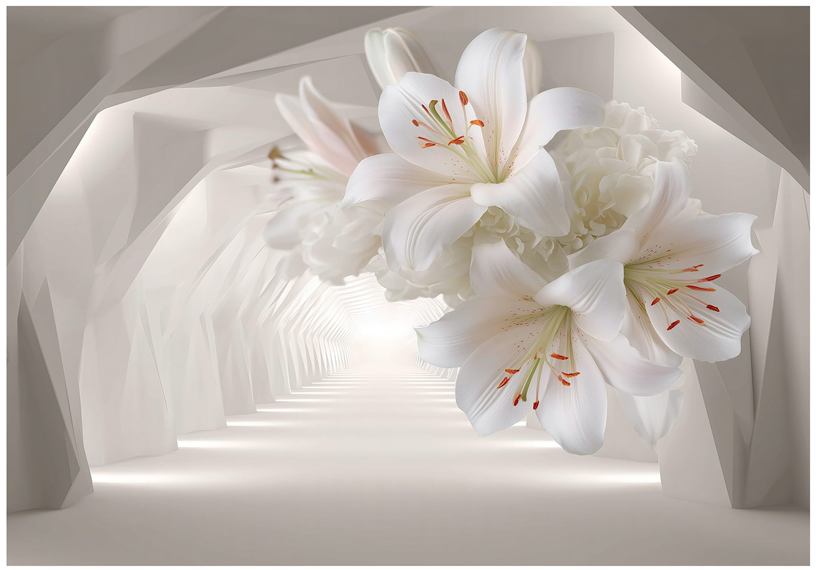 Wallarena Fototapete 3D Tunnel Weiß Blumen günstig online kaufen