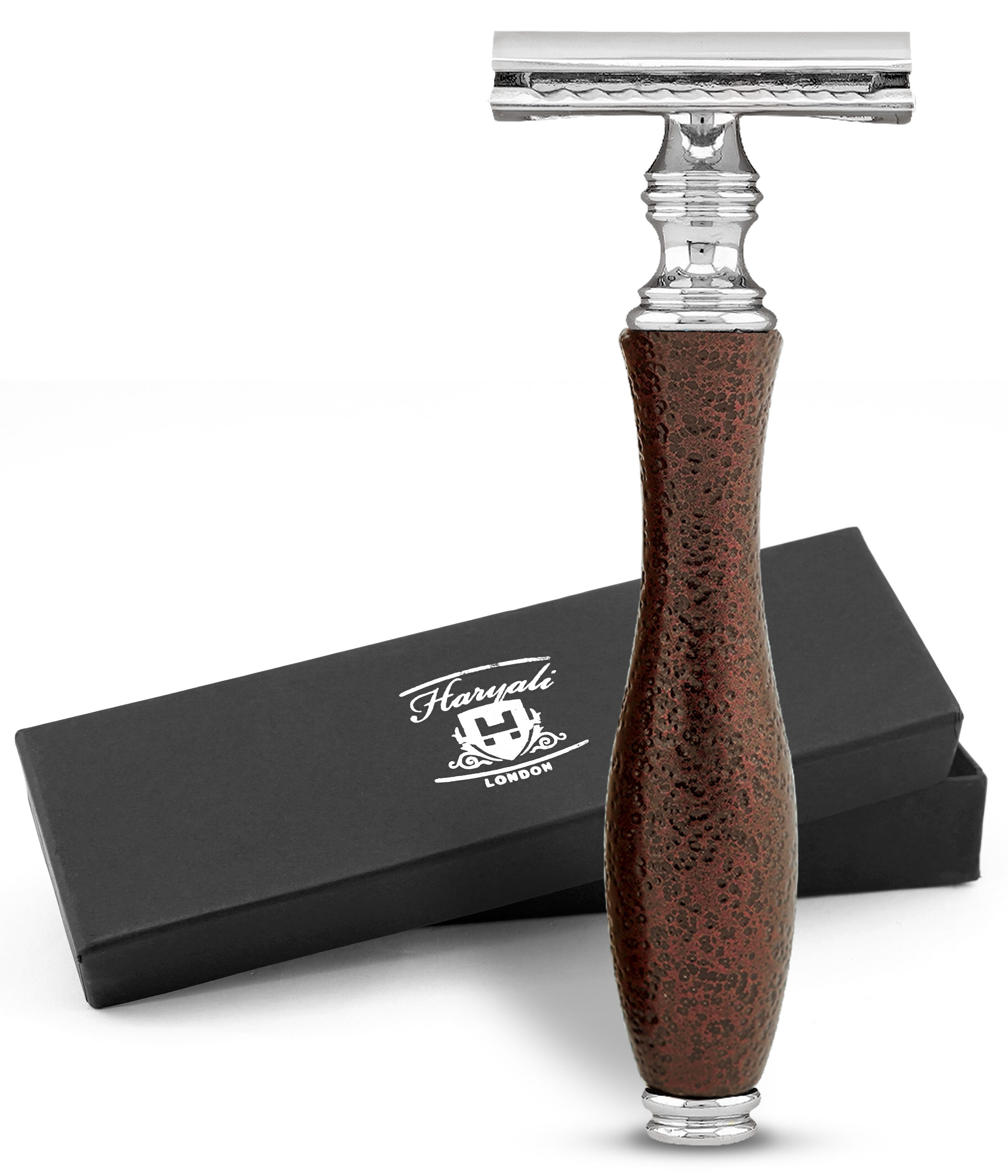 Haryali London Nassrasierer Zweischneidiger Rasierhobel für Damen und Herren metallic-braunem Grif, Pack, Rutschfester, verstellbarer Nassrasierer aus hochwertigem Material, Abwaschbar, rutschfest, Metallgriff, bestes Rasierergebnis