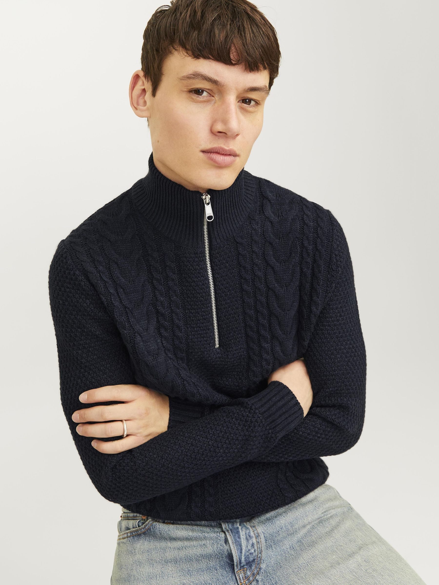 Jack & Jones Troyer JJCRAIG KNIT HALF ZIP mit Zopfmuster günstig online kaufen