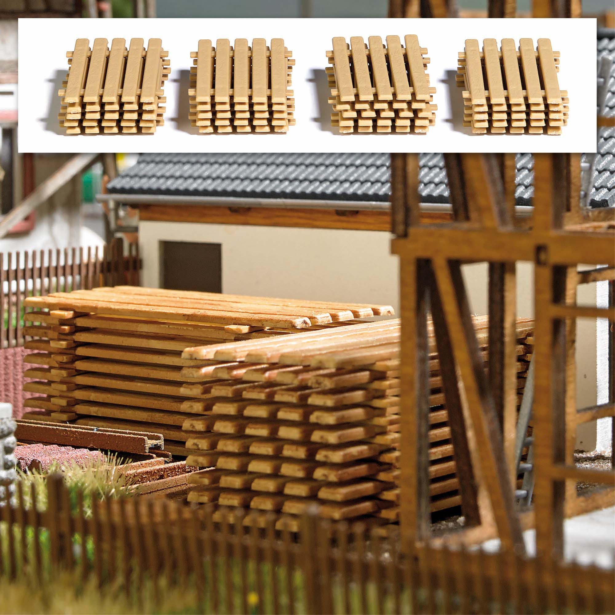 Busch Modelleisenbahn-Baustelle Busch H0 7760 Bretterstapel Holzbretter Palette 20-tlg. 45 x 23 mm...