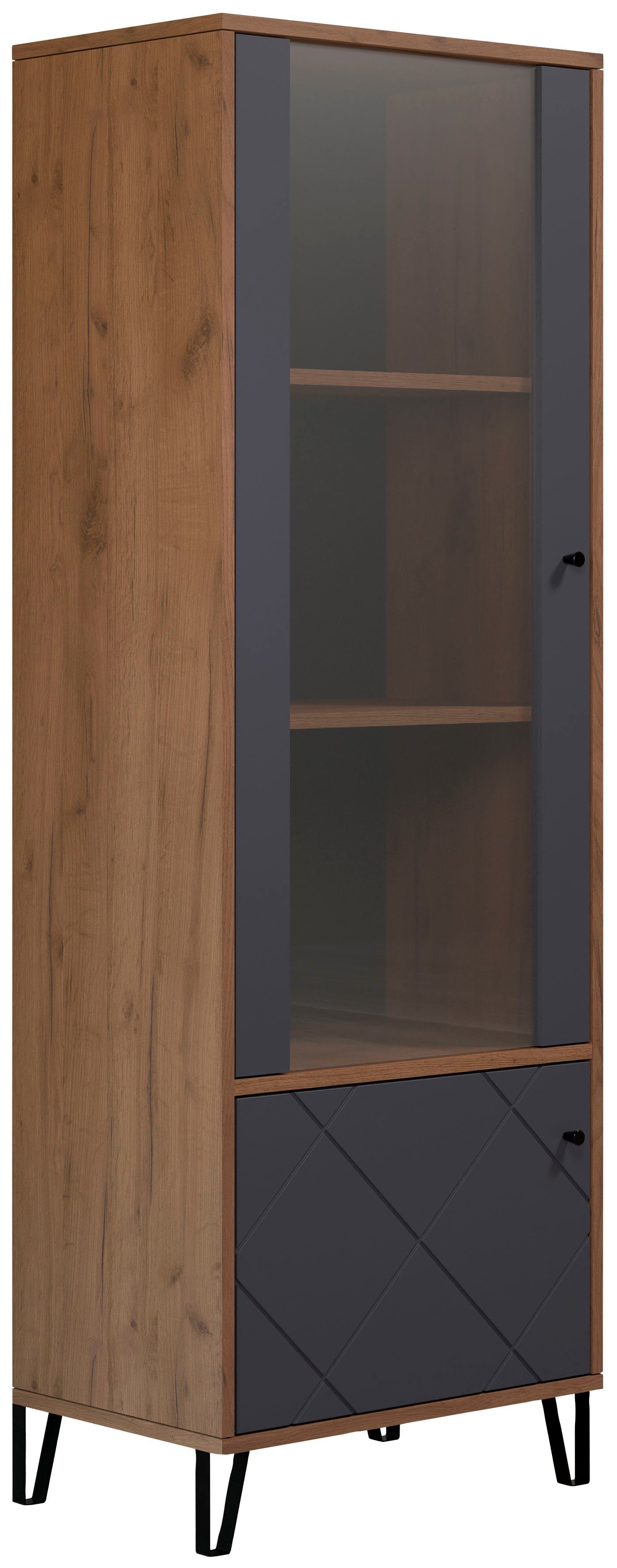 fühlbarer Mit Holzoptik,Soft-Close Graphite-Quadratoptik,moderne Eiche Montez (1-St) trendteam Vitrine