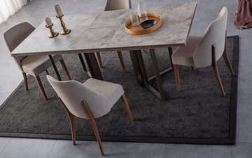 JVmoebel Essgruppe Essgruppe Essecke Esstisch Stühle Holz Grau Esszimmer 9tlg Anrichte, (9-tlg., 1x Esstisch+6x Stühle+1x Sideboard+1x Spiegel), Made in Europa