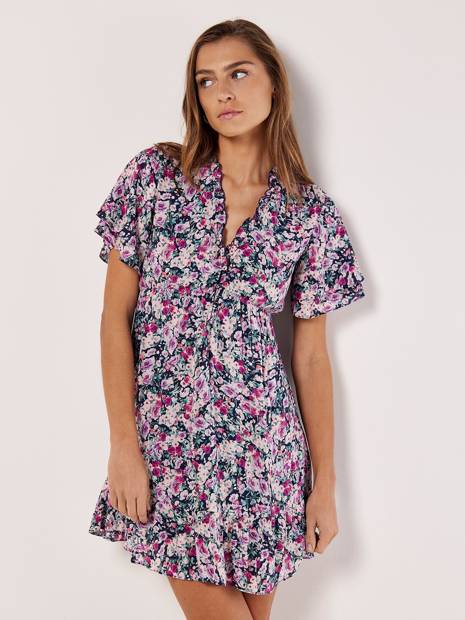 Apricot Minikleid Florales Kleid, mit Rüschen günstig online kaufen