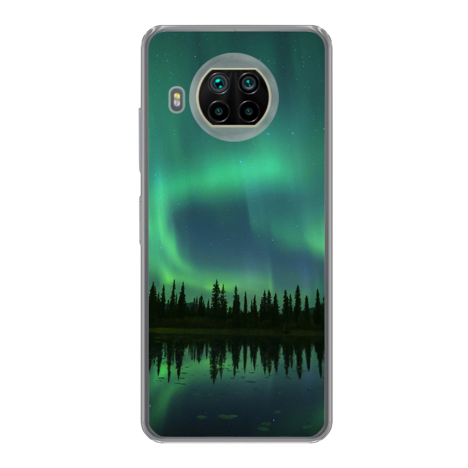 MuchoWow Handyhülle für Xiaomi Mi 10T Lite 5G Nordlicht - Bäume - Wasser - Alaska, Phone Case, Silikon, Schutzhülle Dünn
