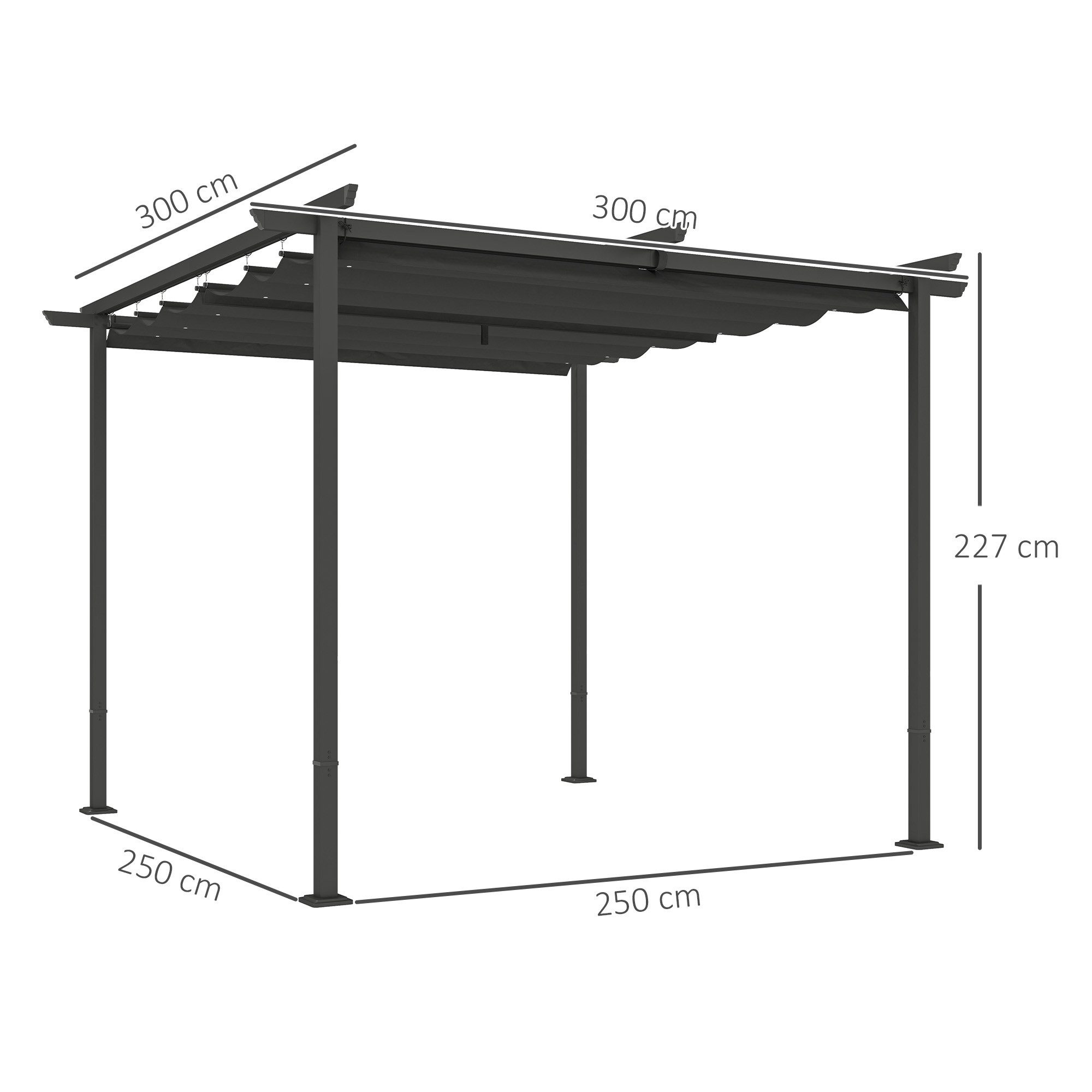 Outsunny Pergola aus Metall, mit Verstellbares Dach, UV Schutz 30+, (Terrassendachung, 1-tlg., Gartenpavillon), Freistehender Sonnenschutz für Terrasse und Garten, Dunkelgrau