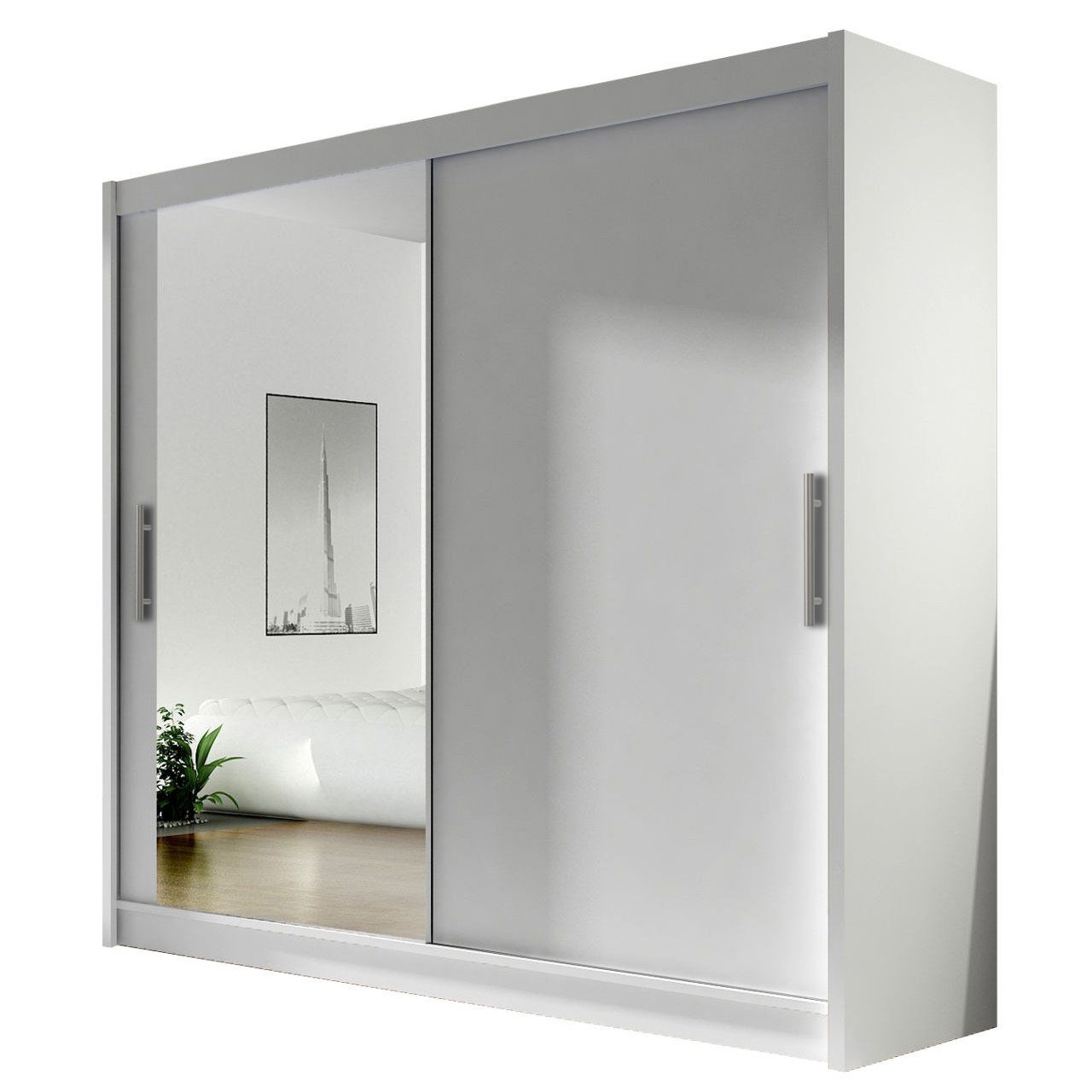 MIRJAN24 Kleiderschrank London VI (mit Schiebetüren, Spiegel) Schiebetürenschrank, Modernes Schlafzimmerschrank