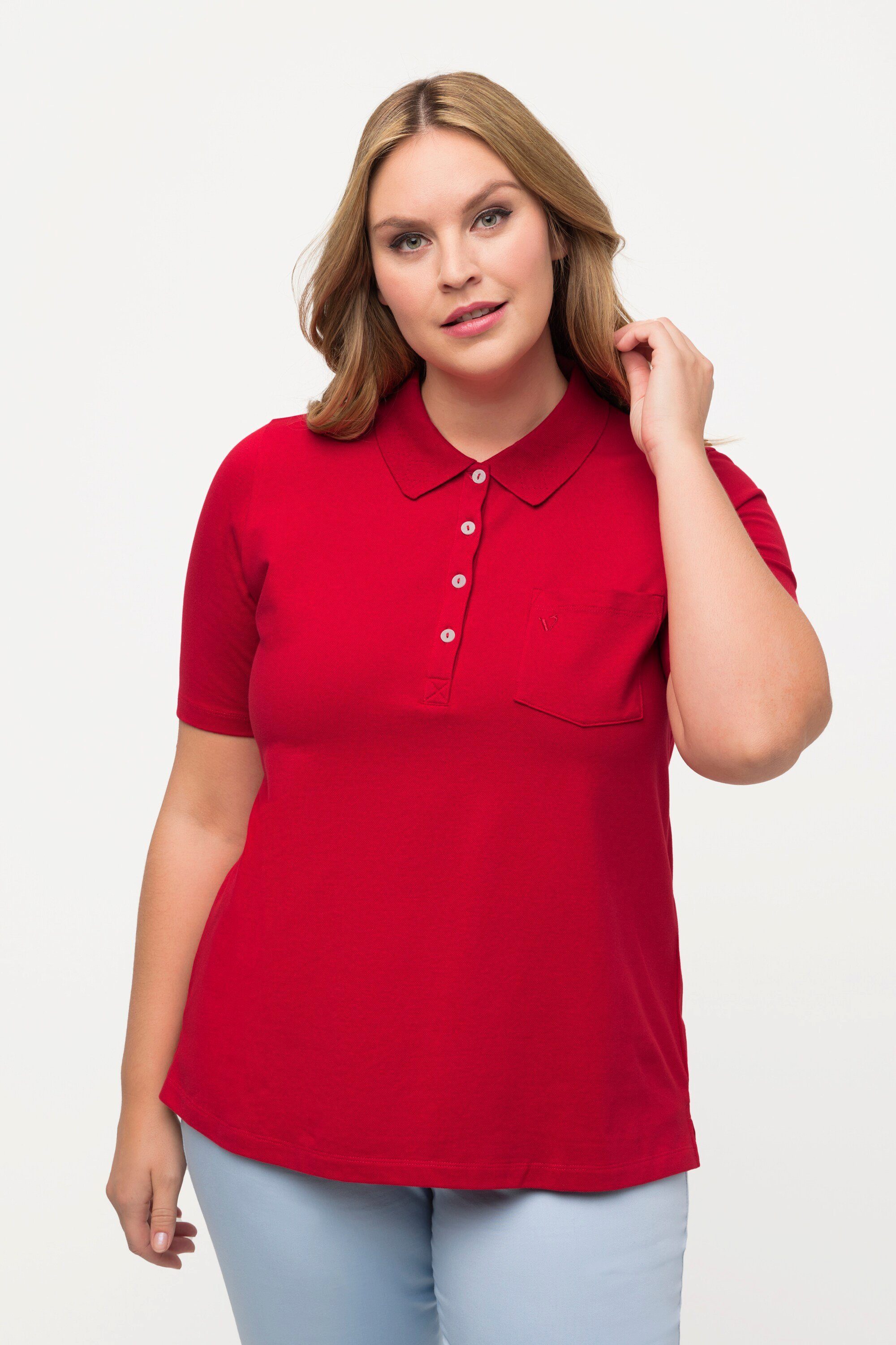 Ulla Popken T-Shirt Poloshirt Ajour-Rhomben Polokragen günstig online kaufen
