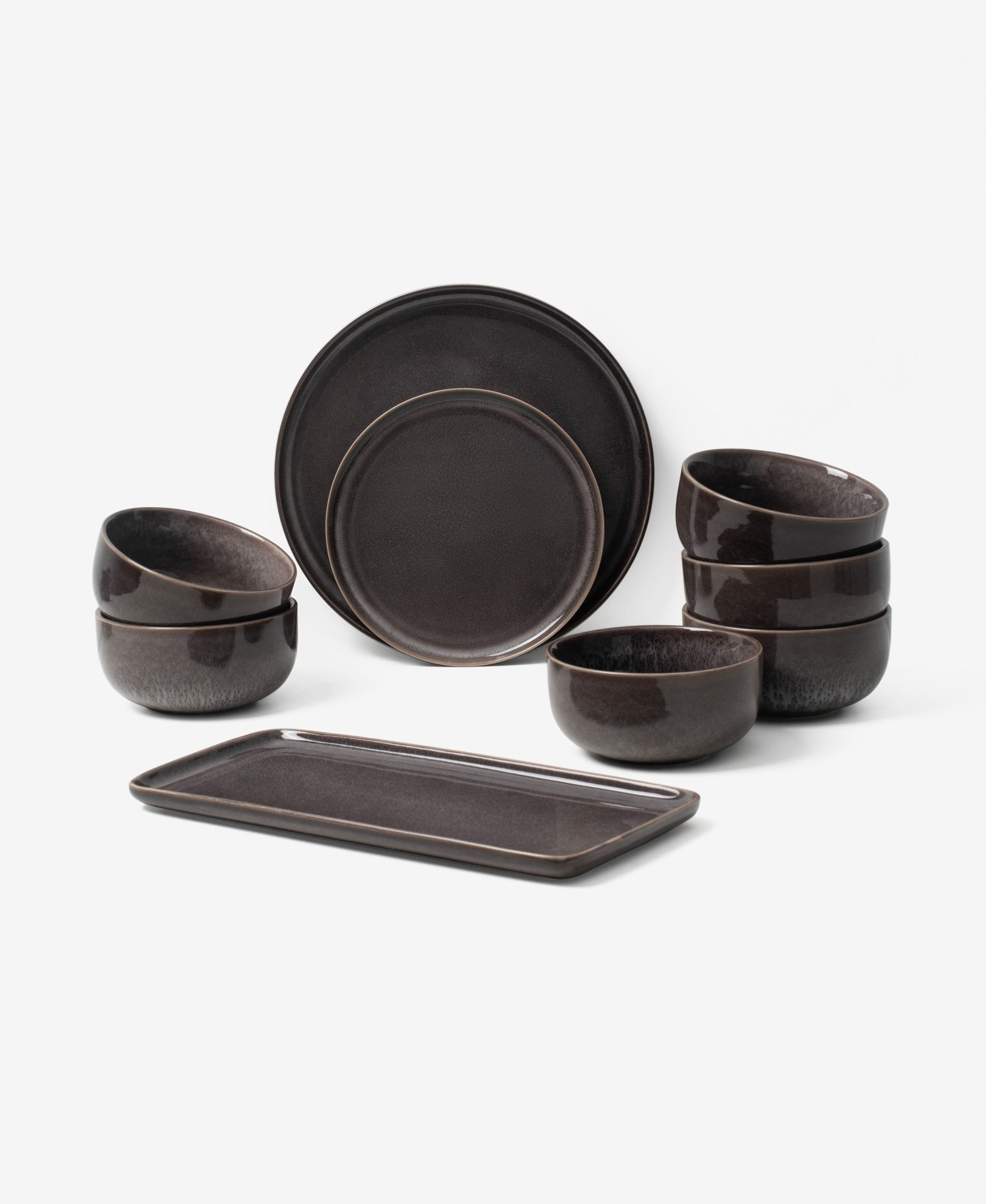 GLAMIRA Geschirr-Set Dunkelgraues Geschirr mit reaktiver Glasur (19-tlg), 6 Personen, Stoneware, 19 Teile, für 6 Personen