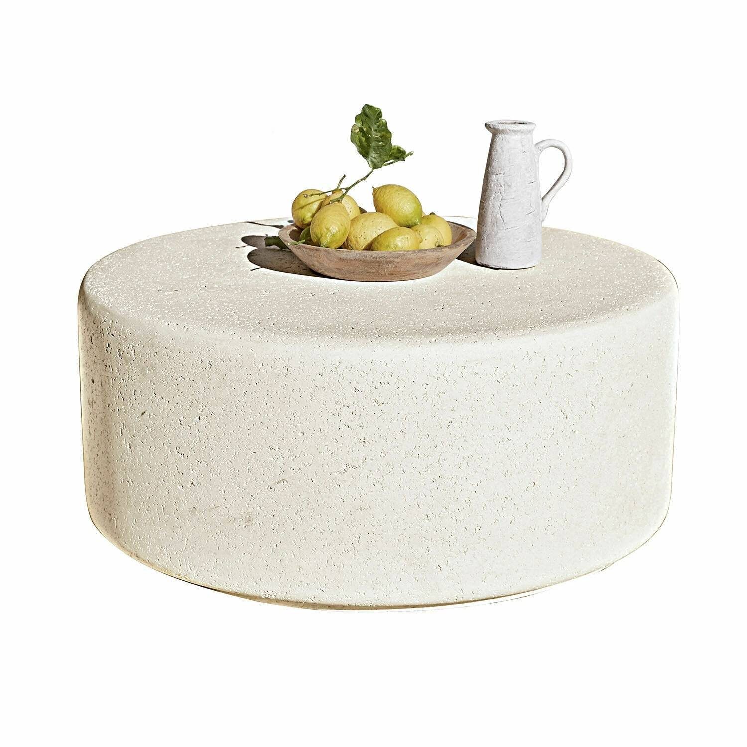 Mirabeau Gartentisch charmanter Couchtisch Jimbour aus Zement mit Ablagefläche weiß (gekalktes Design, inkl. Ablagefläche, UV- & wasserfest), Couchtisch, Beistelltisch, Runder Tisch, H 40cm, ⌀ 90cm