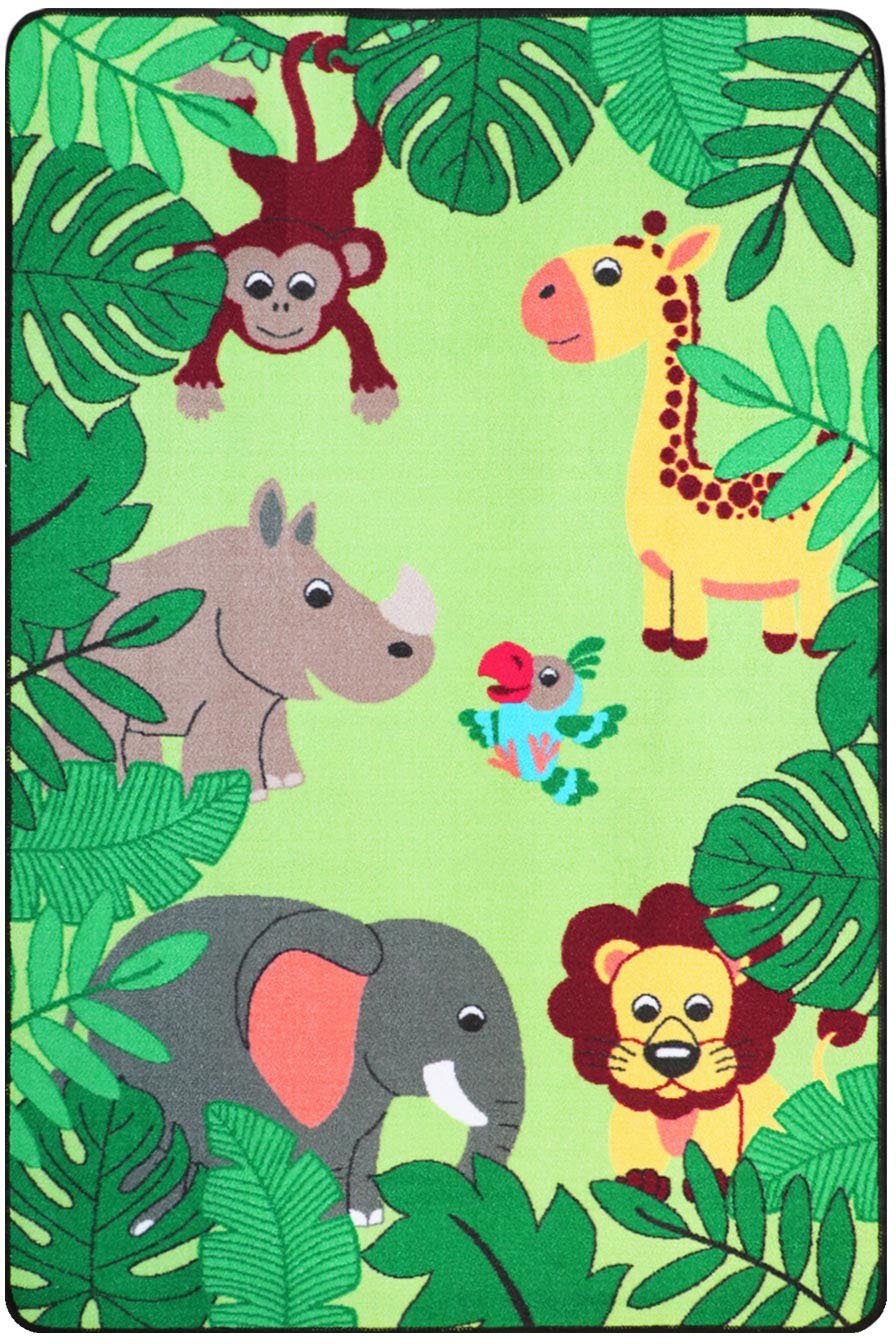 Primaflor-Ideen in Textil Kinderteppich JUNGLE, Made in Belgium, rechteckig, Höhe: 5 mm, Motiv Dschungel Tiere, Kinderzimmer