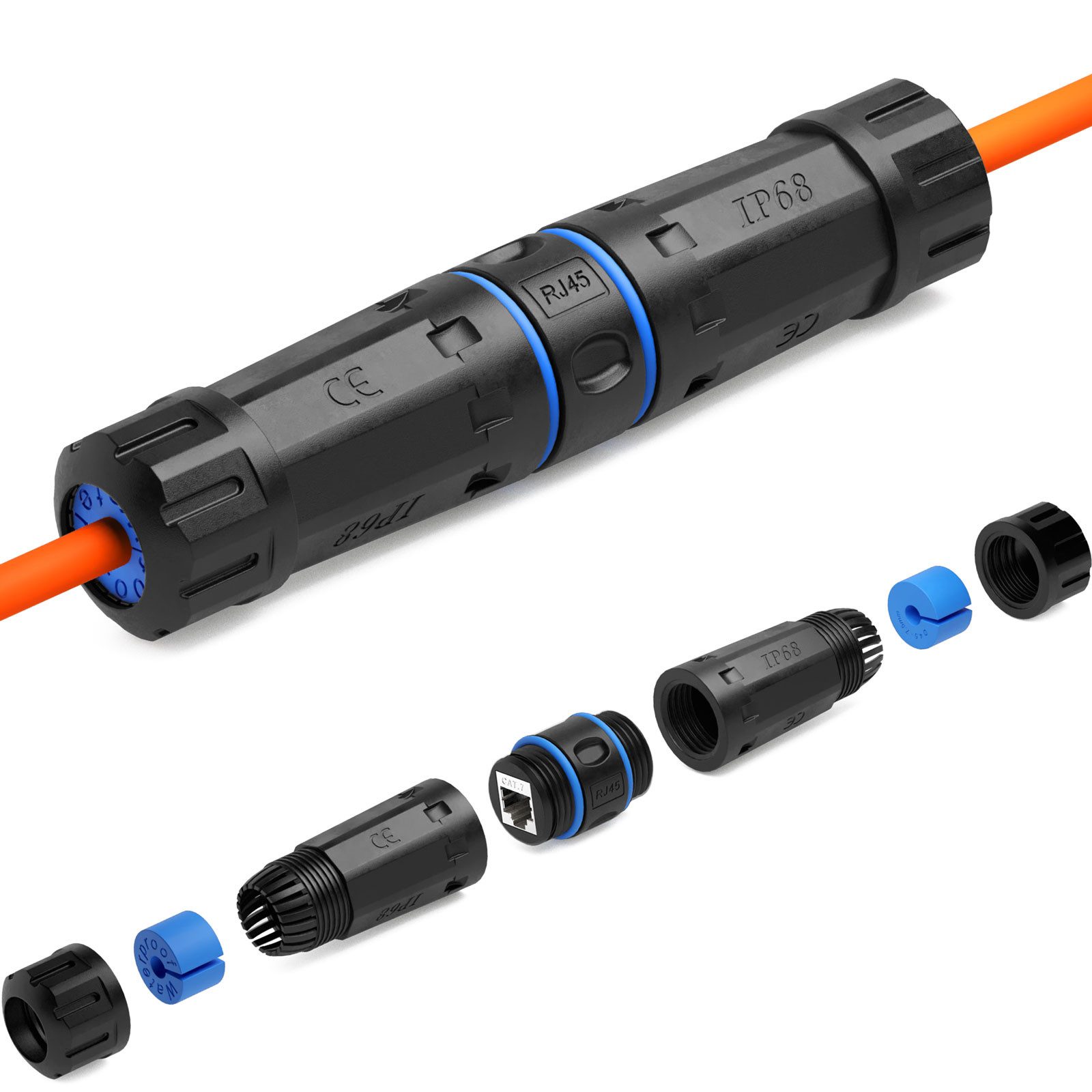 HB-DIGITAL Kabelverbinder-Sortiment Kabelverbinder CAT 7 Outdoor Netzwerk Steckverbinder RJ45 wasserdicht, für Außenbereich