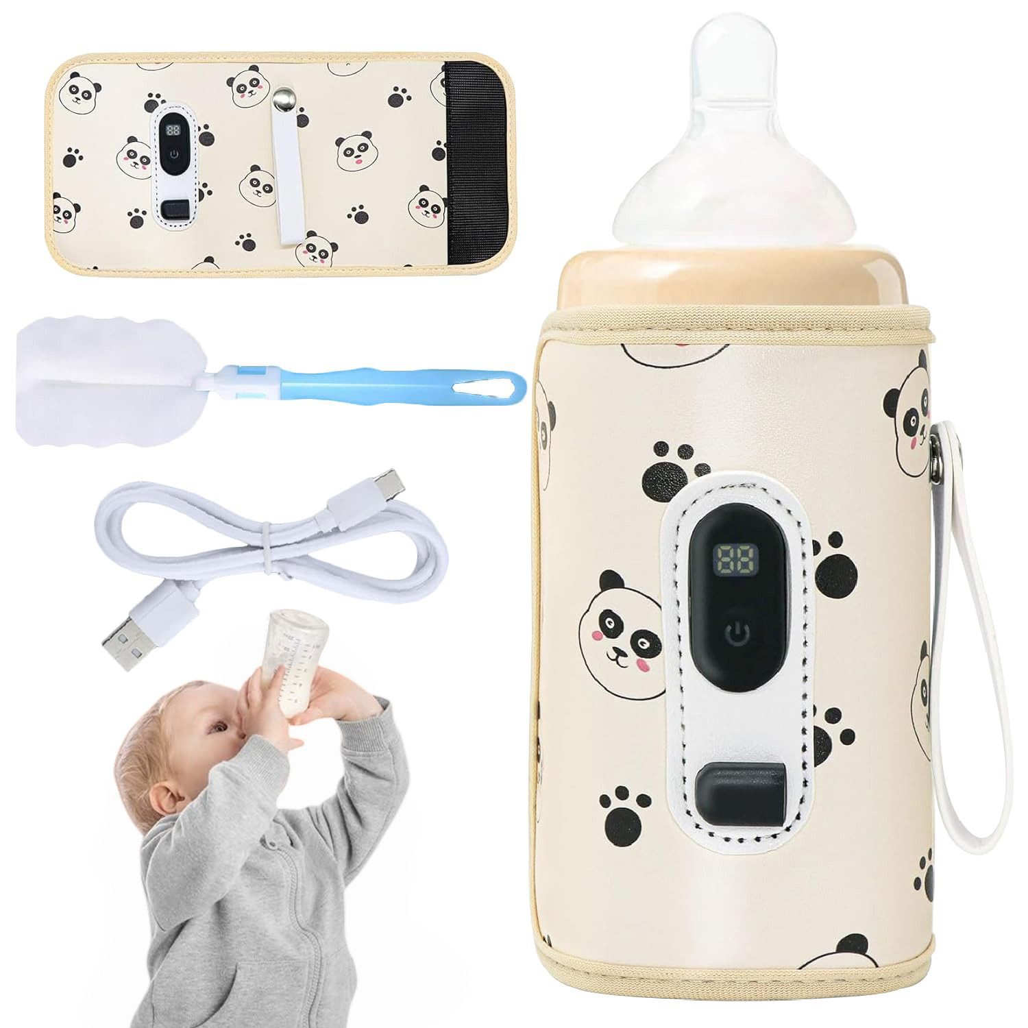 Coonoor Babyflaschenwärmer Tragbarer Flaschenwärmer, USB-Ladung Flaschenwarmhalter, für Alle Flaschen Geeignet