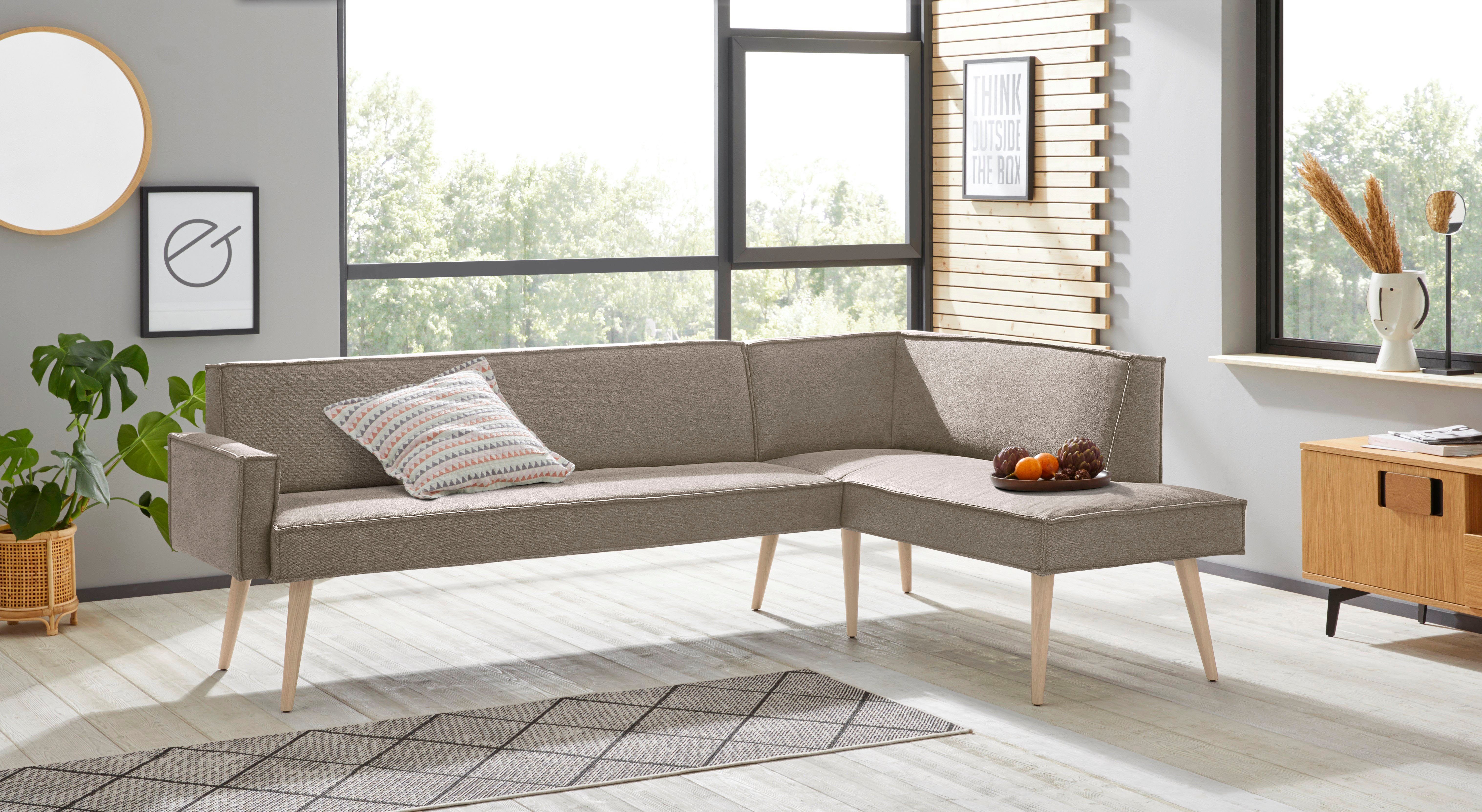 exxpo - sofa fashion Eckbank Lungo, moderne Kedernaht, bequem und elegant, hoher Holzfuß, hochwertige Detailverarbeitung, frei im Raum stellbar