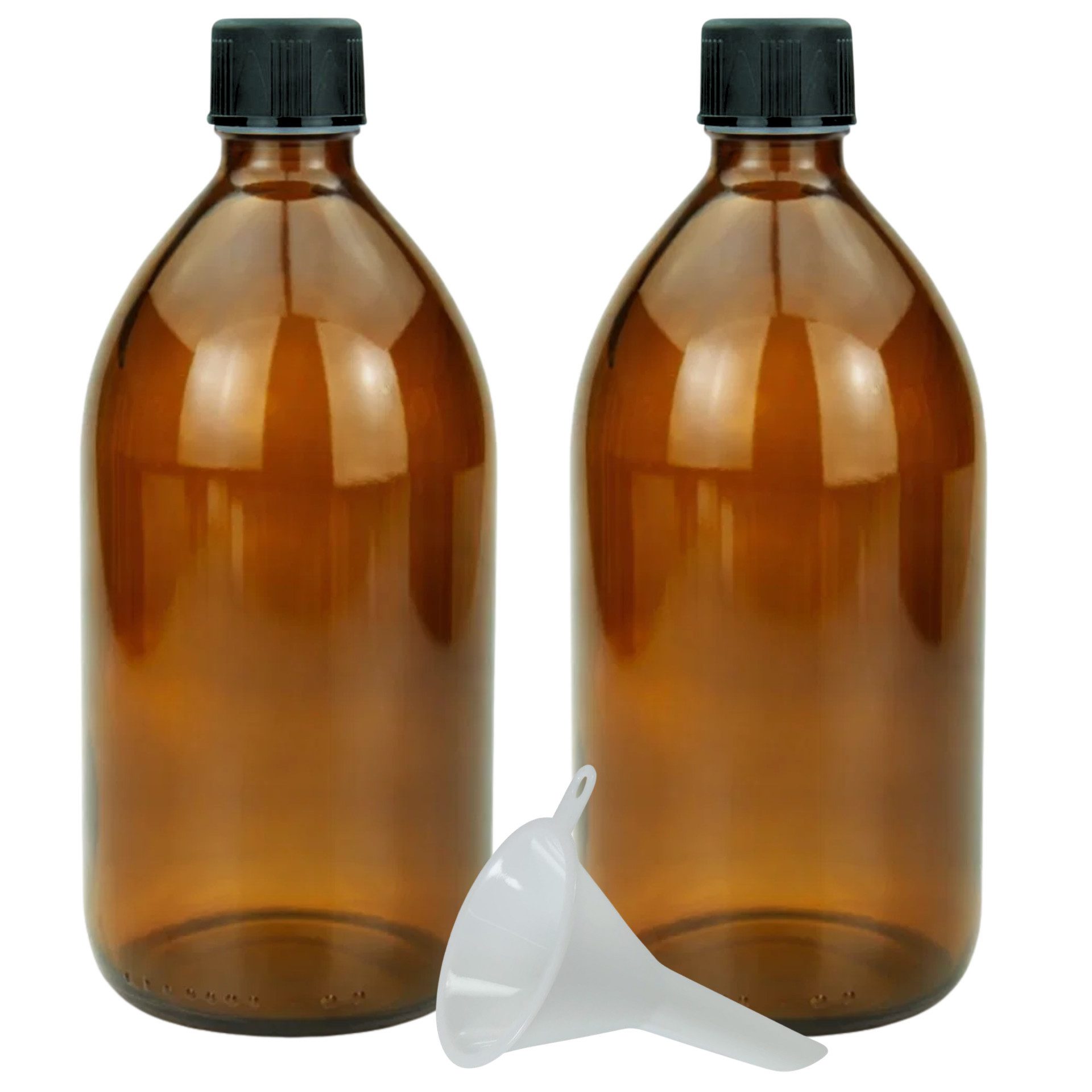 mikken Trinkflasche 2x Medizinflasche 1000ml braun mit Deckel Apothekerflasche 1 L, Schraubdeckel mit Kindersicherung, UV-Schutz