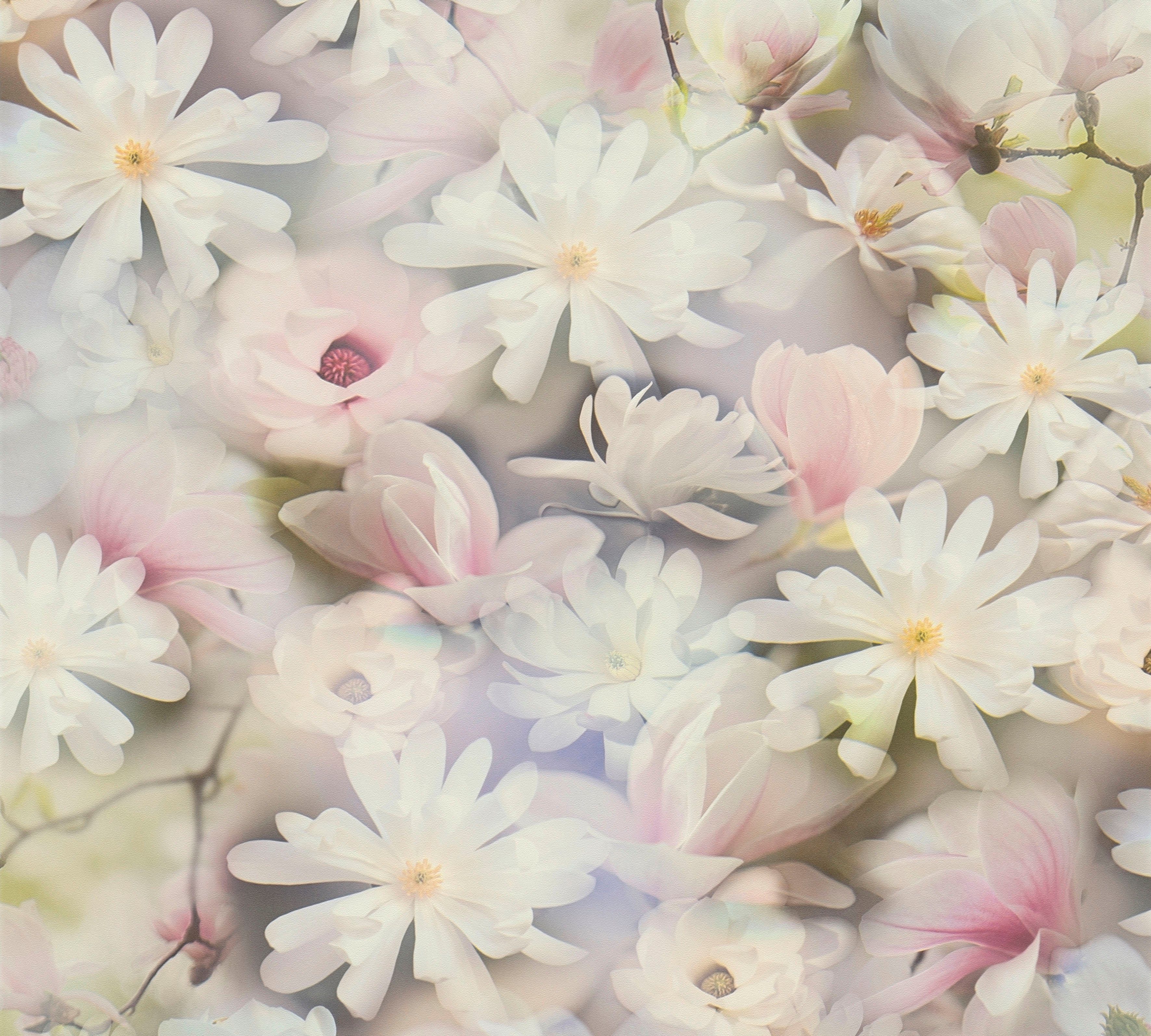 A.S. Création Vliestapete PintWalls glatt, St), matt, Blumentapete, (1 zarte Floral weiß/grün/rosa Blümchen