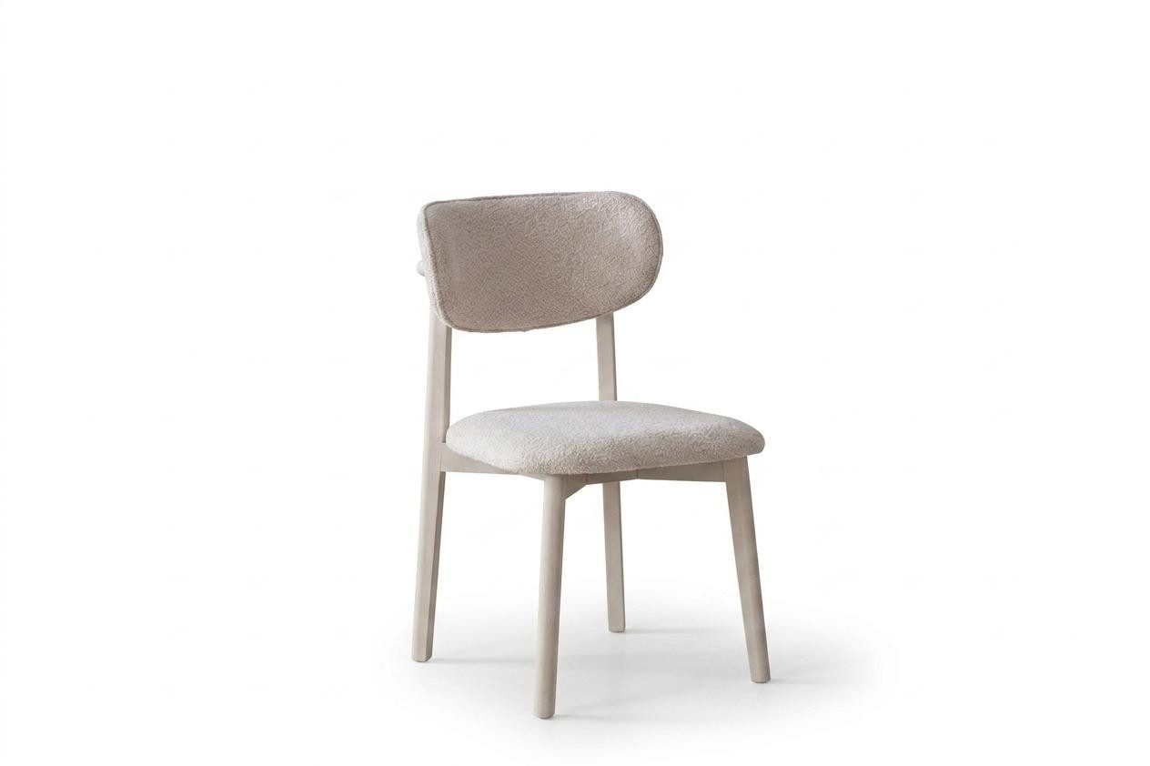 JVmoebel Esszimmerstuhl Premium Polsterstuhl Beige Modern Bouclé Esszimmerstuhl Holz-Optik (1-tlg)