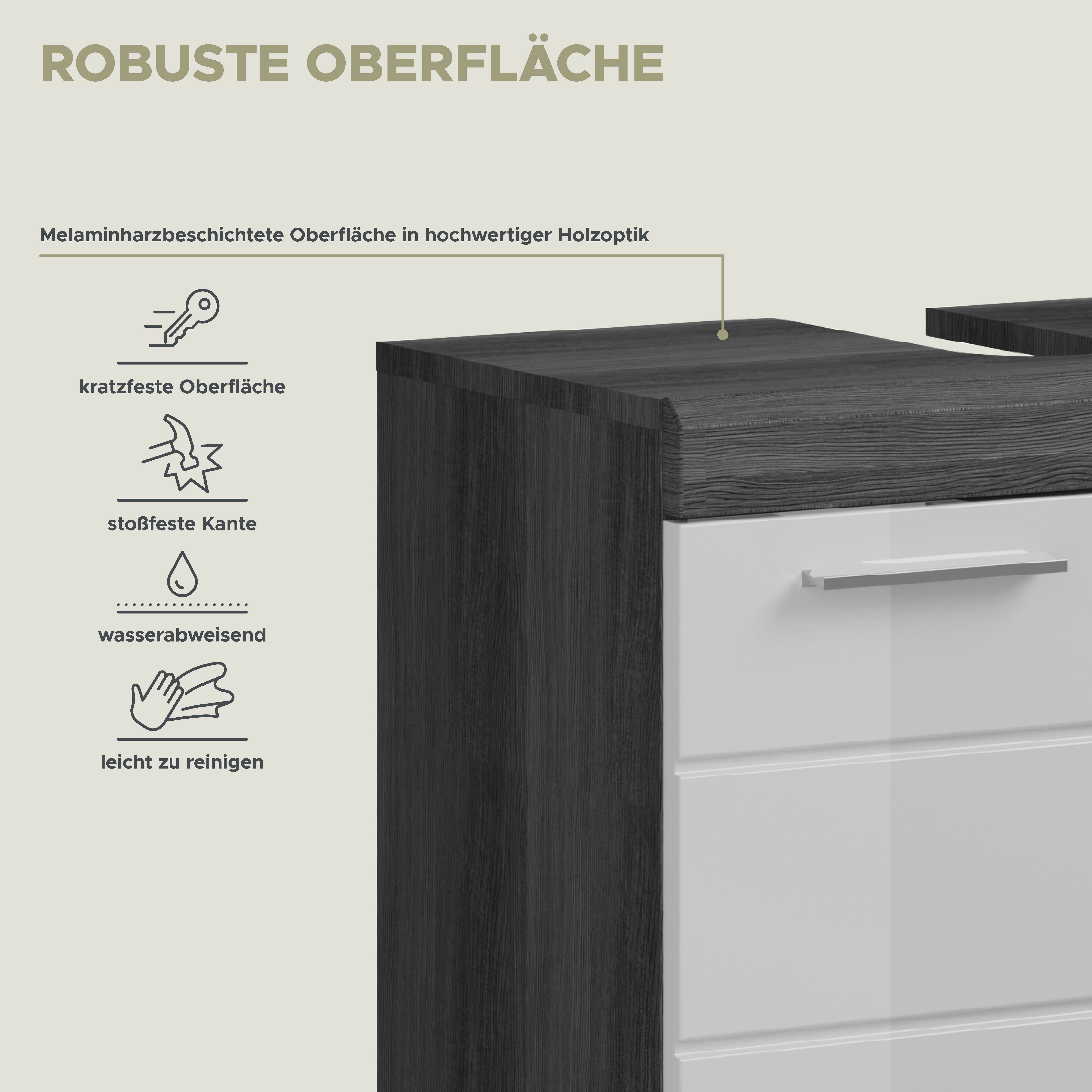 INOSIGN Waschbeckenunterschrank SIENA, Breite 60cm, 2 Tür, 2 Fächer, mit Siphonausschnitt, MDF-Front (1-St., TOPSELLER) in verschiedenen Farben erhältlich, Badmöbel, Badschrank, Kommode, Bad