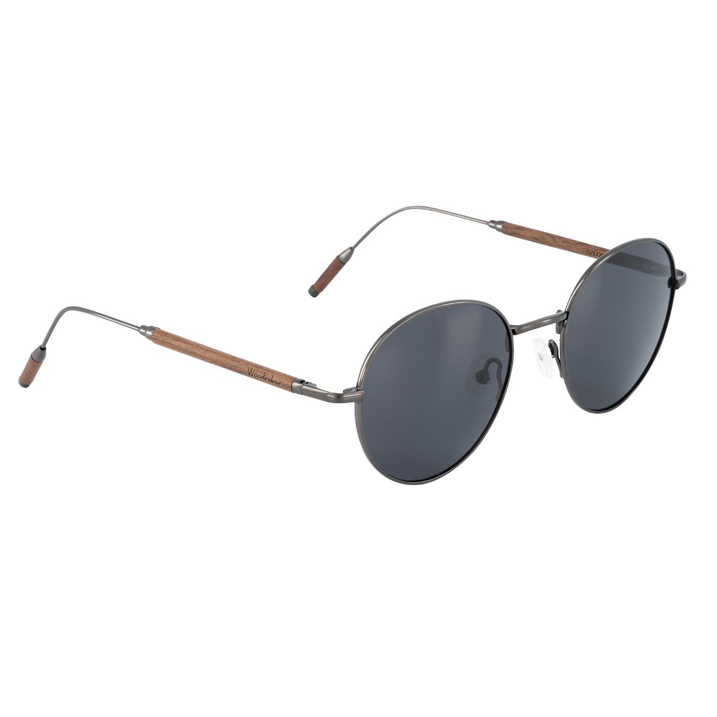 Holzelementen Titanbügel mit und Premium Titan (Set, mit Sonnenbrille Holz-Sonnenbrille faltbarem Etui) Walnuss Woodenlove Brillenputztuch