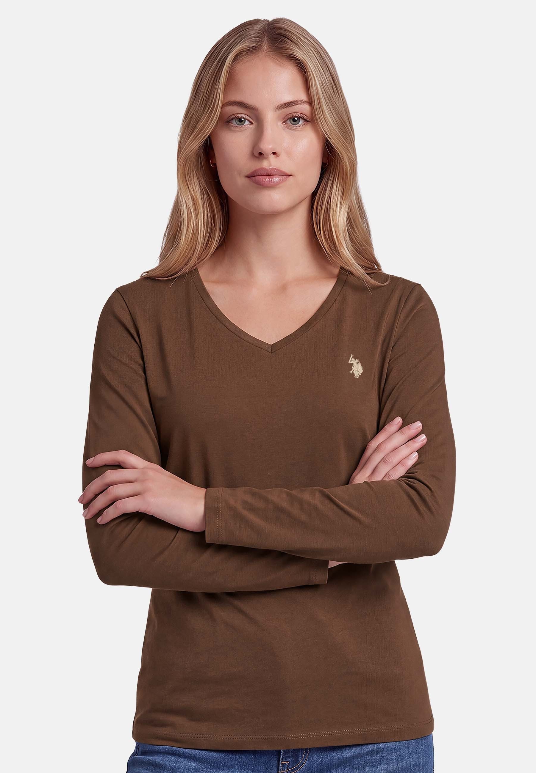 U.S. Polo Assn. Langarmshirt mit V-Ausschnitt und Stickereidetails Elastisches Longsleeve mit normaler Passform – Bild 2 von 5