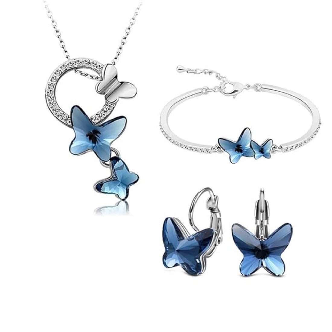 Valentinstagsgeschenk Shining Diva Schmuckset Crystal Butterfly Platin plattiert Halskette Schmuck-Set (mit Ohrringen und Armband Modischer Kunstschmu