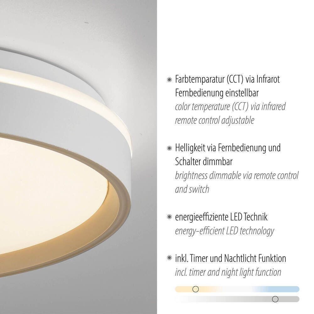 JUST LIGHT LED Deckenleuchte LED Deckenlampe MIO sand, dimmbar, Memoryfunktion, 1xLED/20W, warmweiß-kaltweiß, dimmbar Fernbedienung rund 30min Timer grau beige