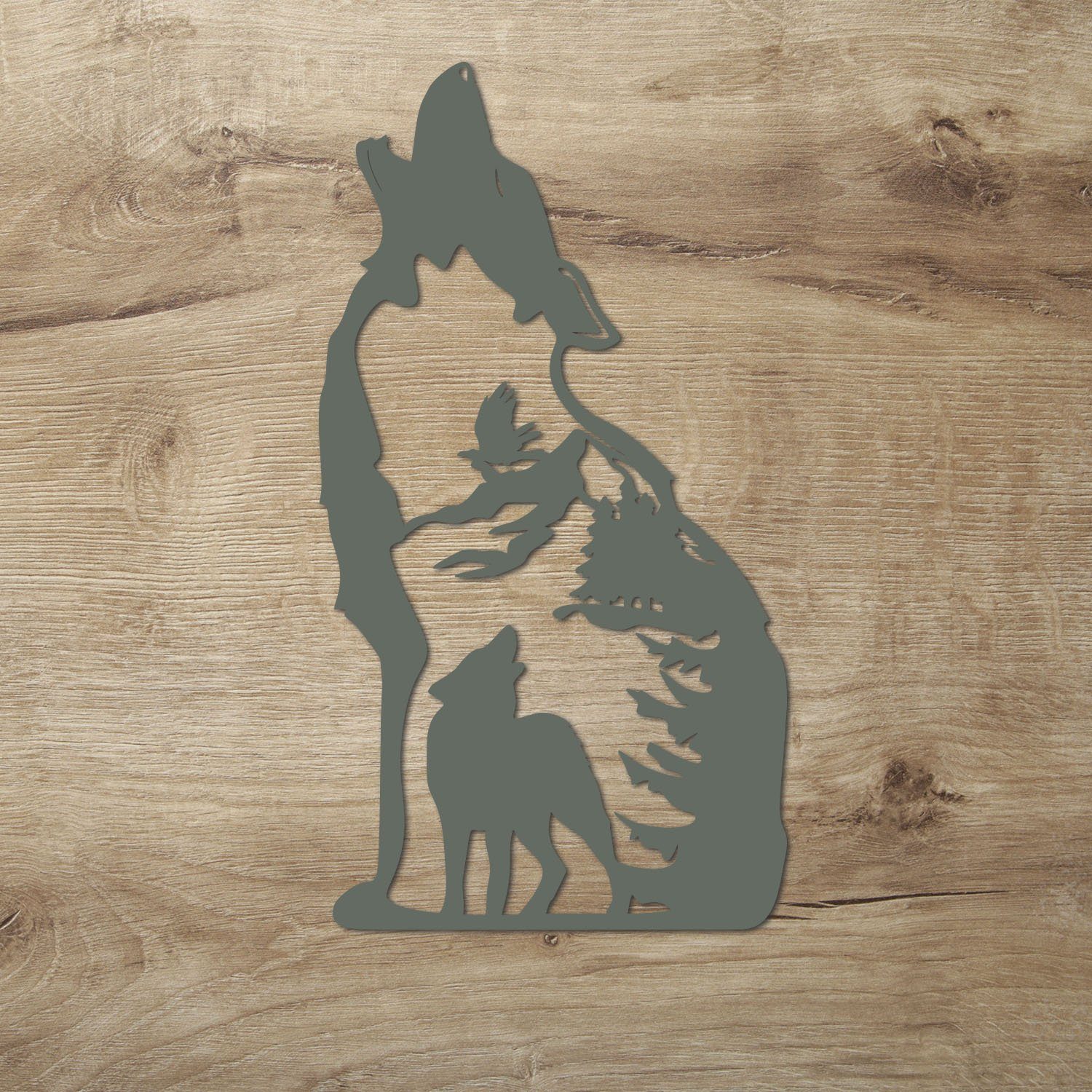 Zugschalter, integriert, fest Lampe, Wandgestaltung zuhause für Grau Holz Wolf Leuchte, Wolf Deko Fan, Geschenk für Wand Namofactur Ohne LED Warmweiß, Holz dein Heulender LED Dekolicht Lampe,